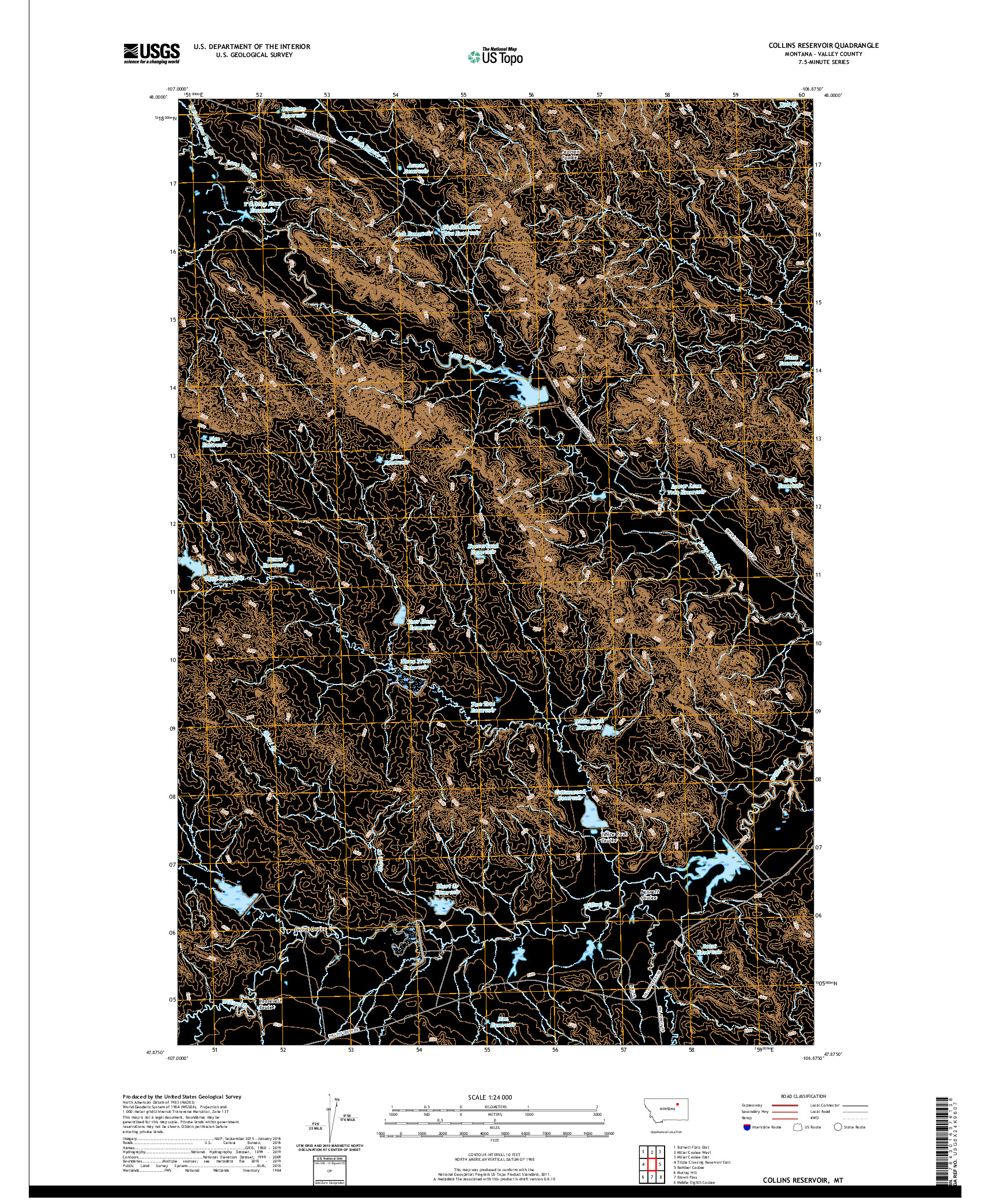 USGS US TOPO 7.5-MINUTE MAP FOR COLLINS RESERVOIR, MT 2020