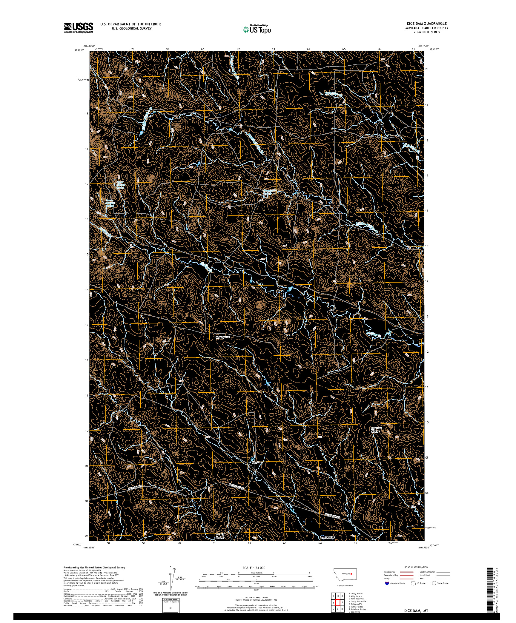 USGS US TOPO 7.5-MINUTE MAP FOR DICE DAM, MT 2020