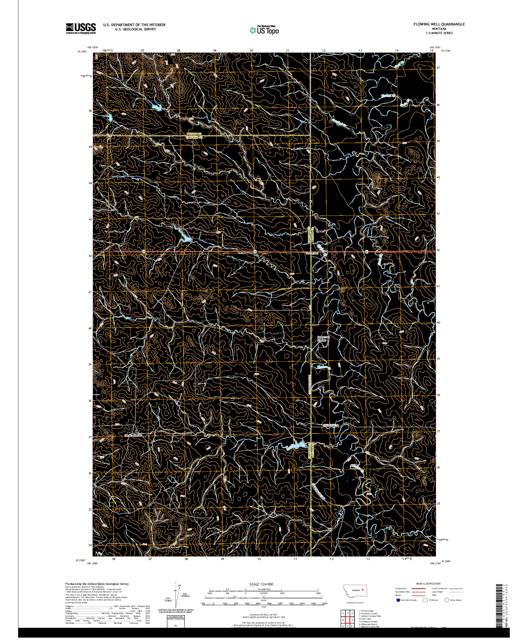 USGS US TOPO 7.5-MINUTE MAP FOR FLOWING WELL, MT 2020