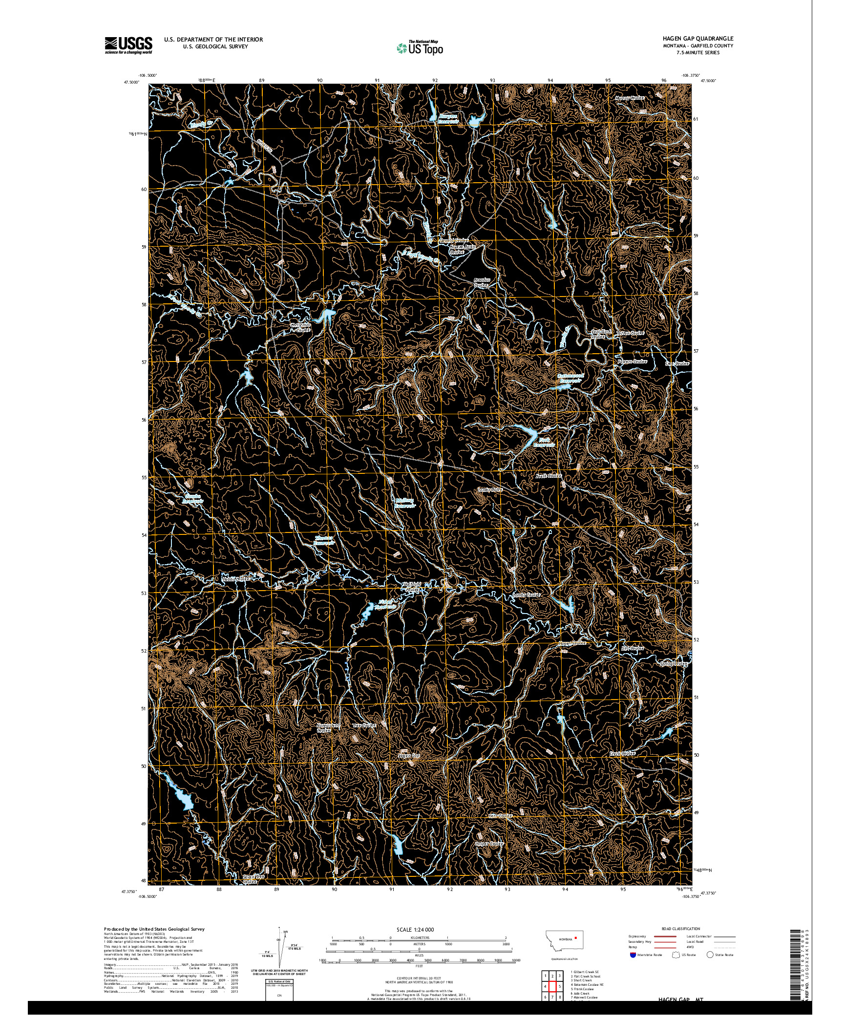 USGS US TOPO 7.5-MINUTE MAP FOR HAGEN GAP, MT 2020