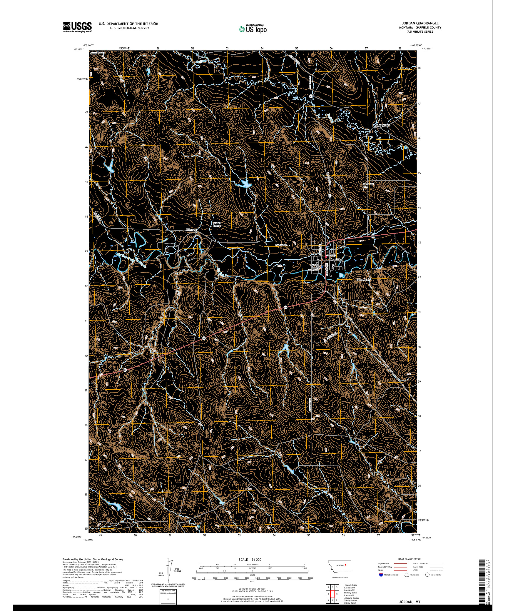 USGS US TOPO 7.5-MINUTE MAP FOR JORDAN, MT 2020
