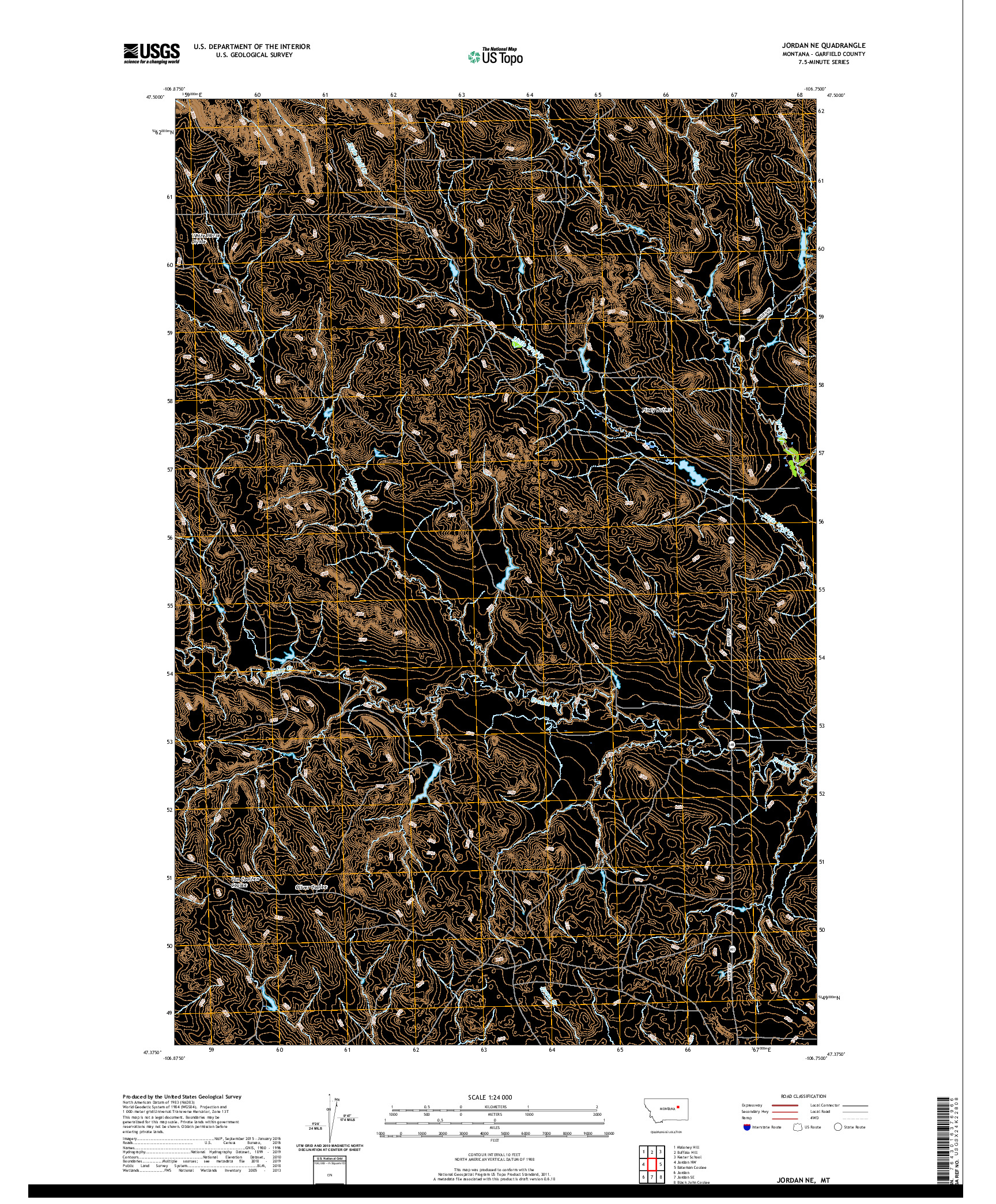 USGS US TOPO 7.5-MINUTE MAP FOR JORDAN NE, MT 2020