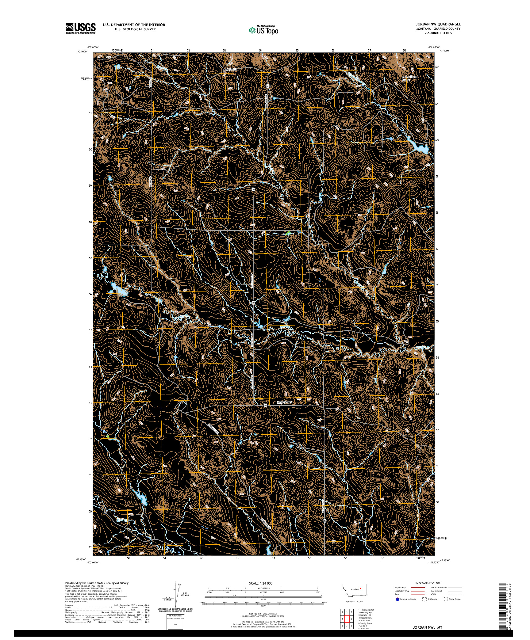 USGS US TOPO 7.5-MINUTE MAP FOR JORDAN NW, MT 2020