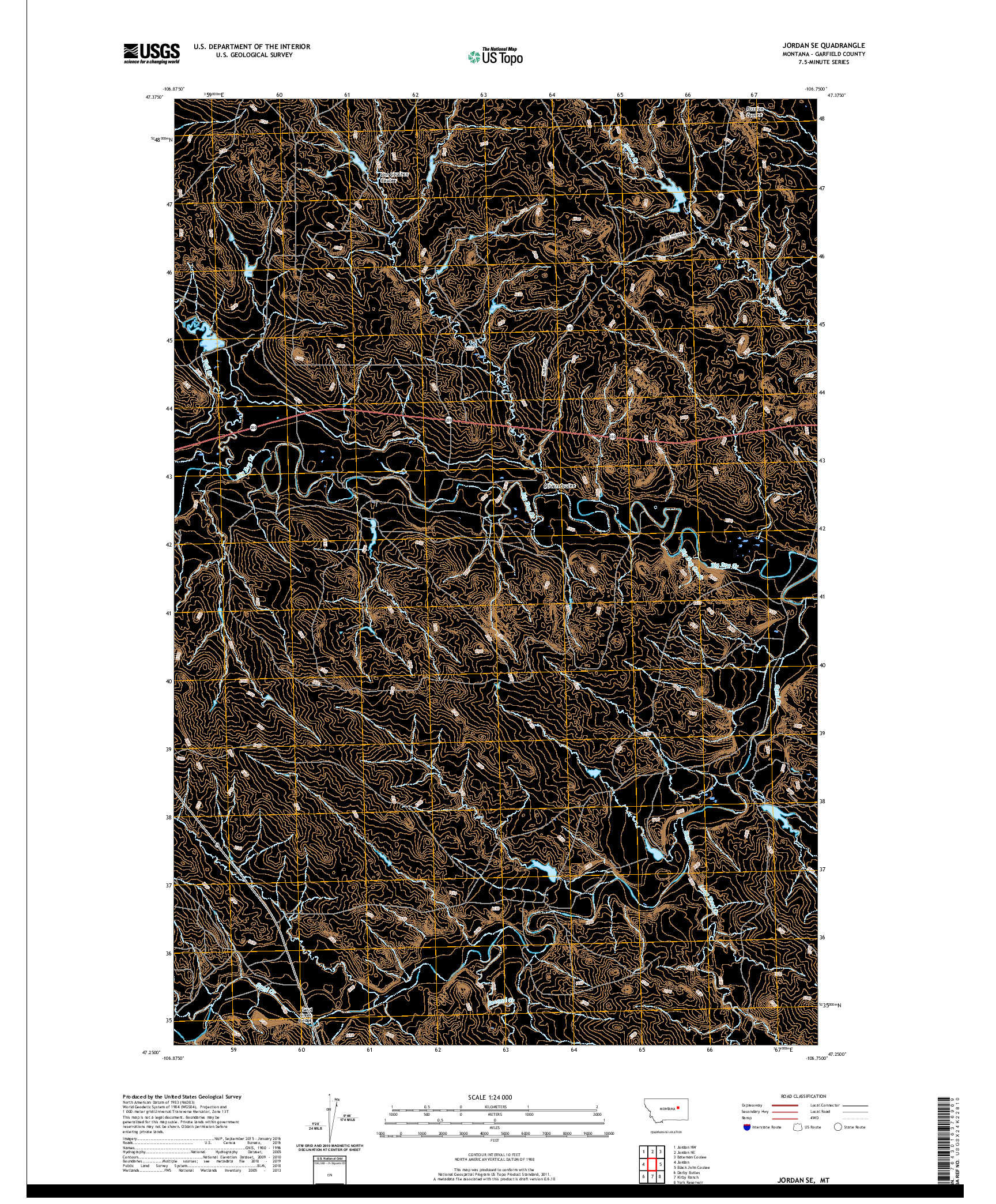 USGS US TOPO 7.5-MINUTE MAP FOR JORDAN SE, MT 2020