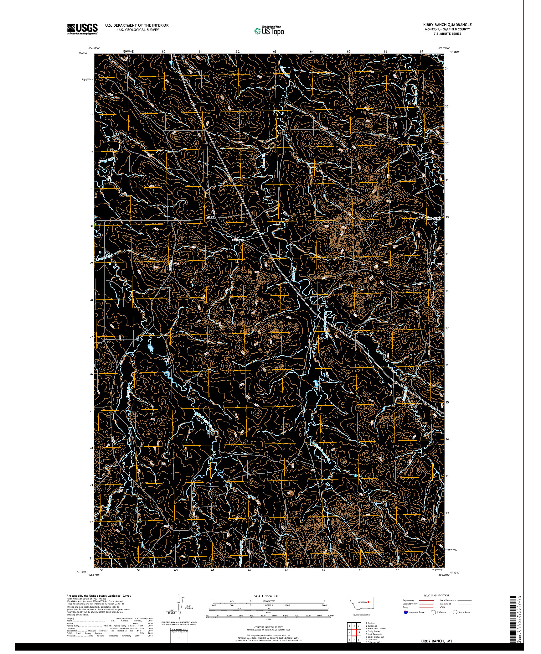 USGS US TOPO 7.5-MINUTE MAP FOR KIRBY RANCH, MT 2020