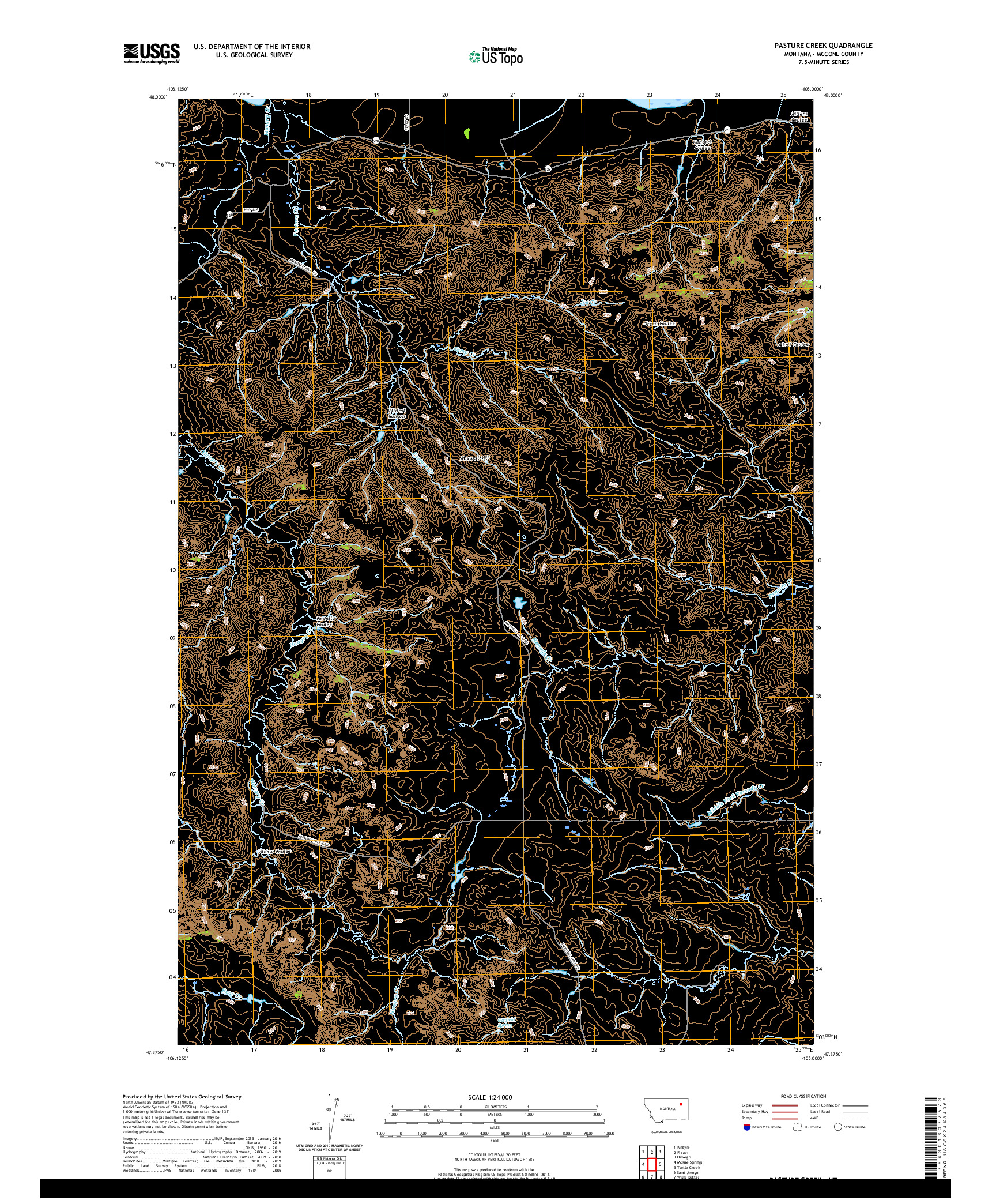 USGS US TOPO 7.5-MINUTE MAP FOR PASTURE CREEK, MT 2020