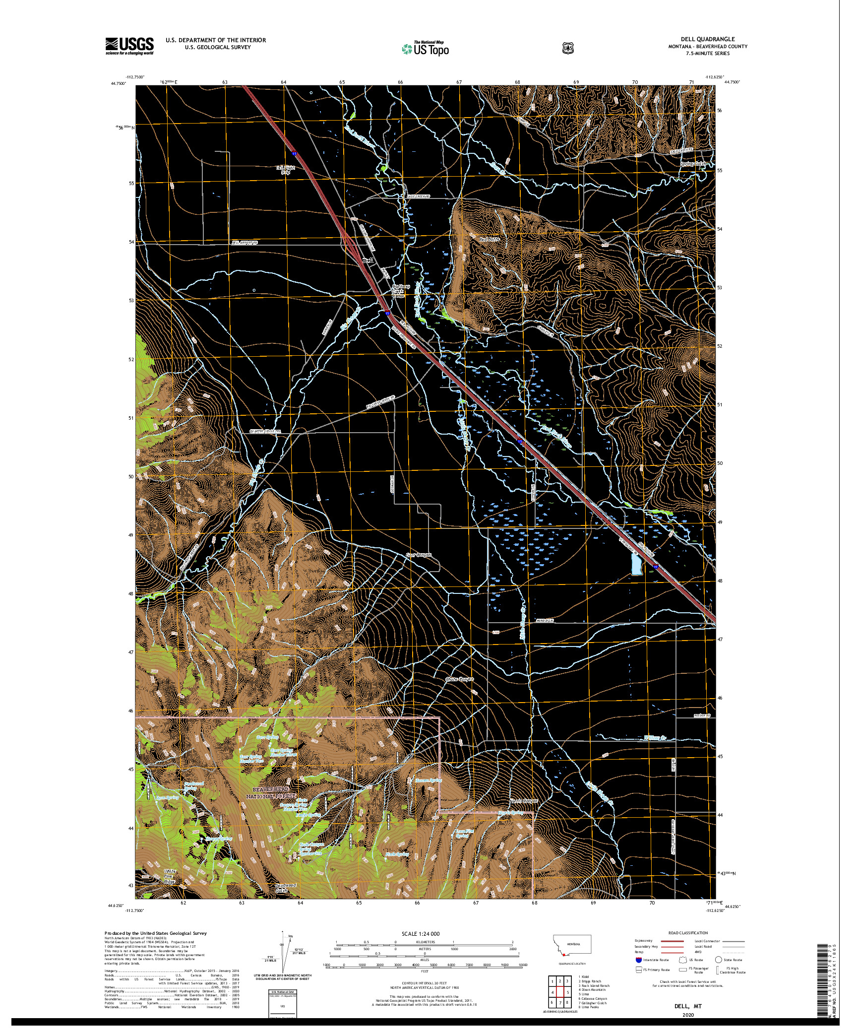 USGS US TOPO 7.5-MINUTE MAP FOR DELL, MT 2020