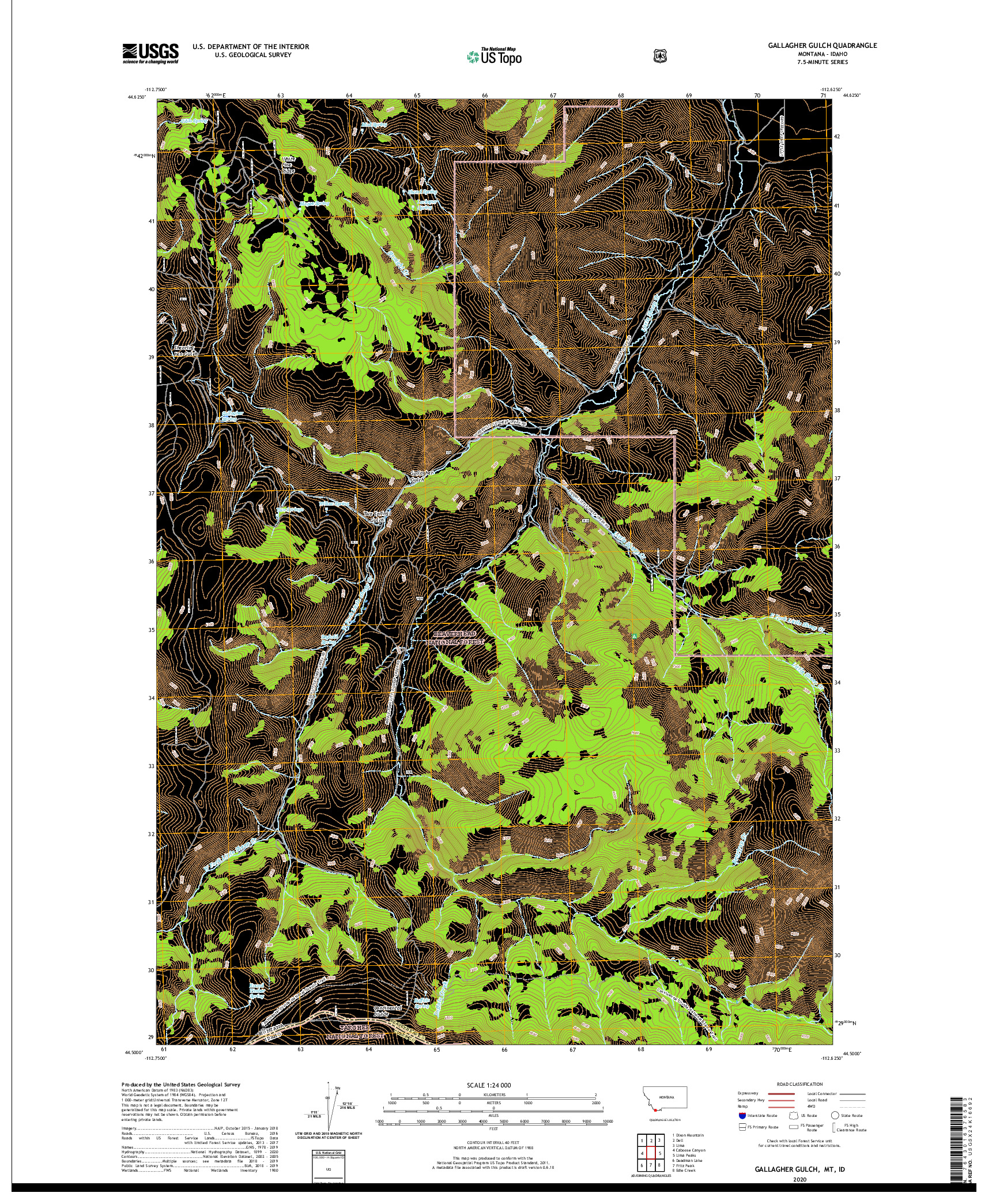 USGS US TOPO 7.5-MINUTE MAP FOR GALLAGHER GULCH, MT,ID 2020