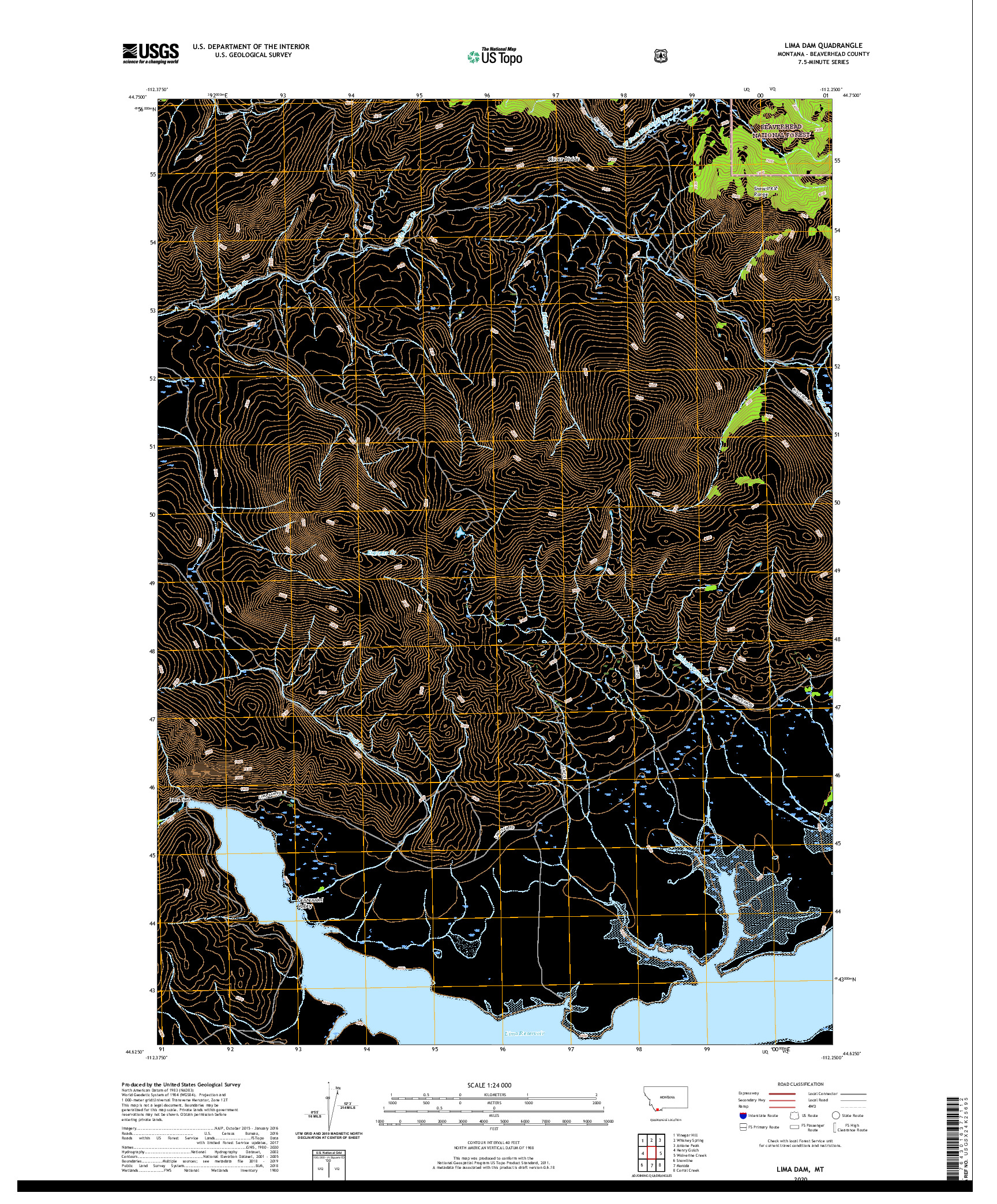 USGS US TOPO 7.5-MINUTE MAP FOR LIMA DAM, MT 2020