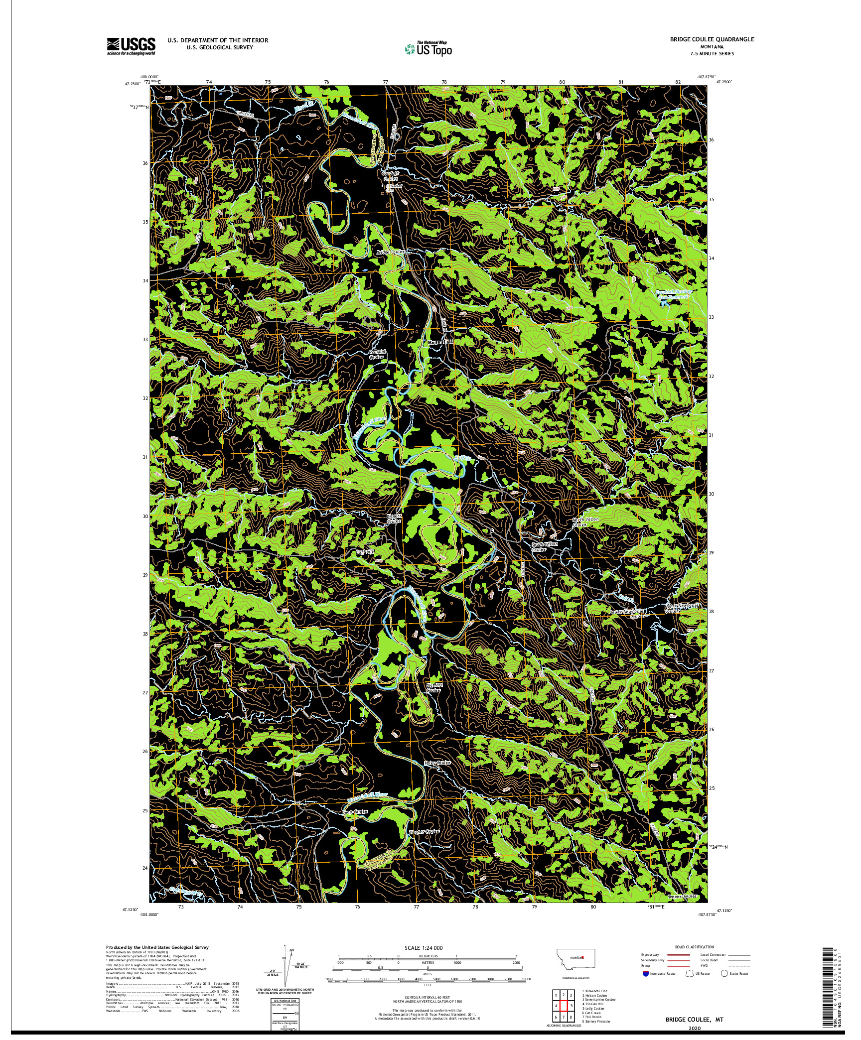 USGS US TOPO 7.5-MINUTE MAP FOR BRIDGE COULEE, MT 2020