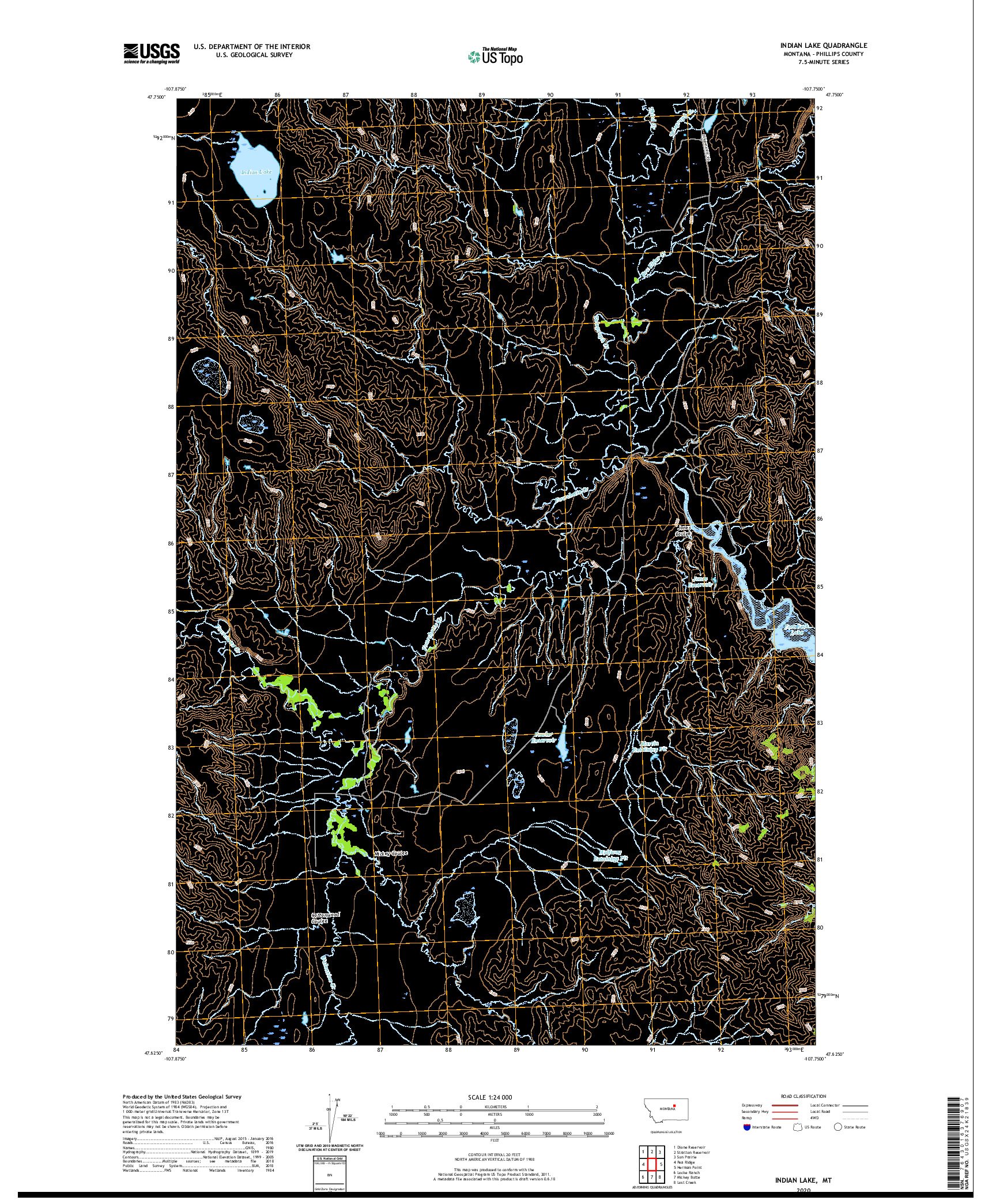 USGS US TOPO 7.5-MINUTE MAP FOR INDIAN LAKE, MT 2020