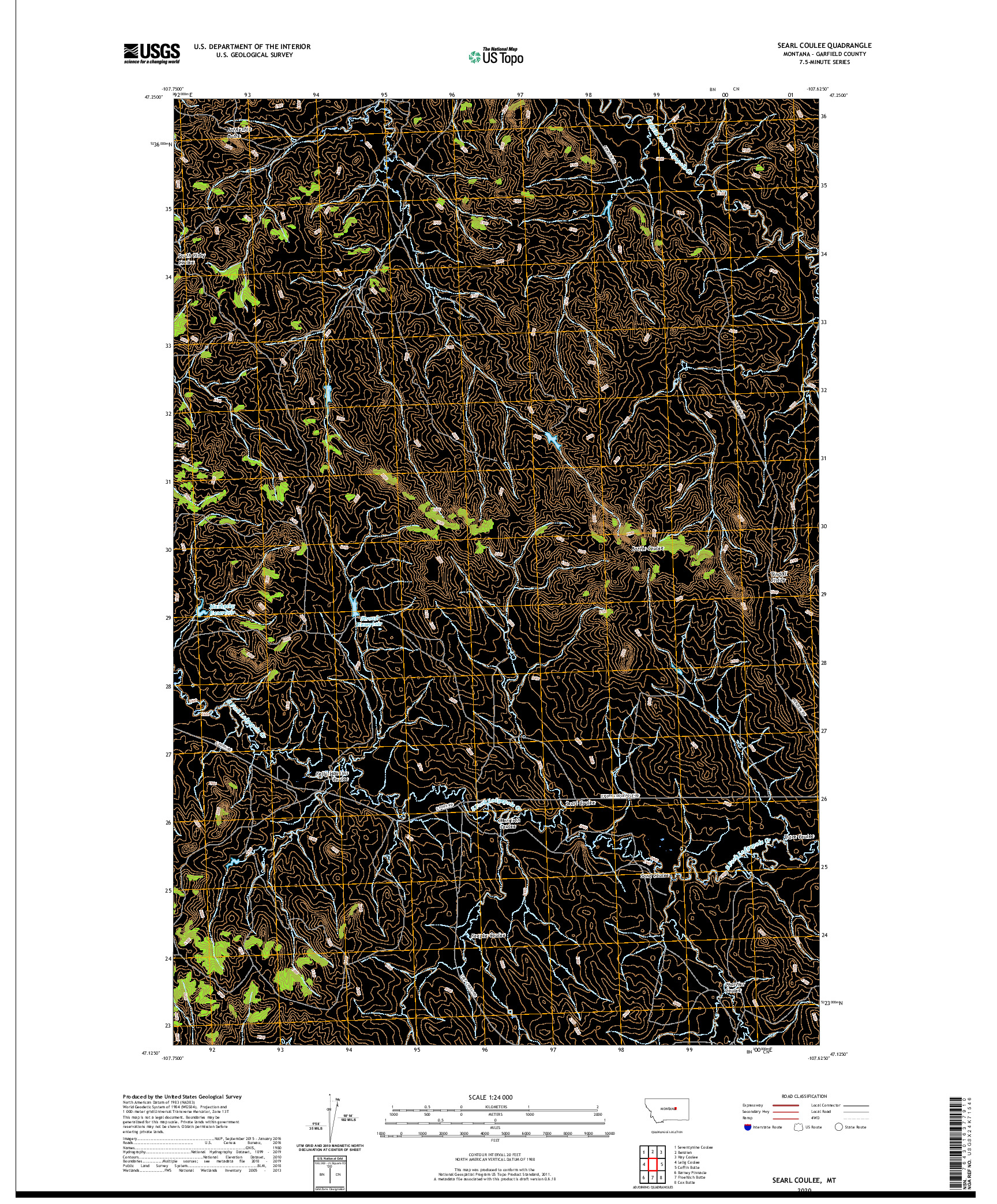 USGS US TOPO 7.5-MINUTE MAP FOR SEARL COULEE, MT 2020