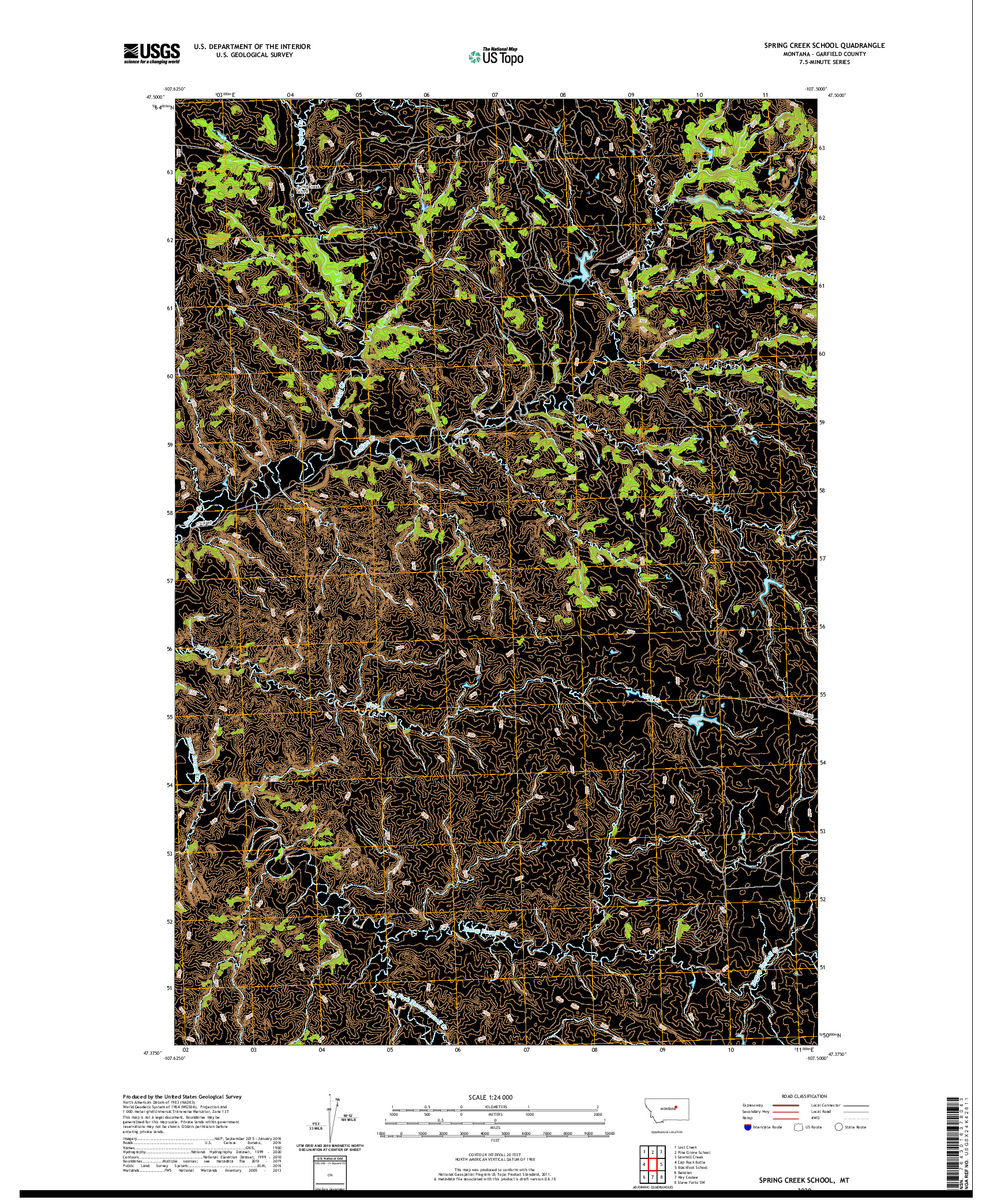 USGS US TOPO 7.5-MINUTE MAP FOR SPRING CREEK SCHOOL, MT 2020