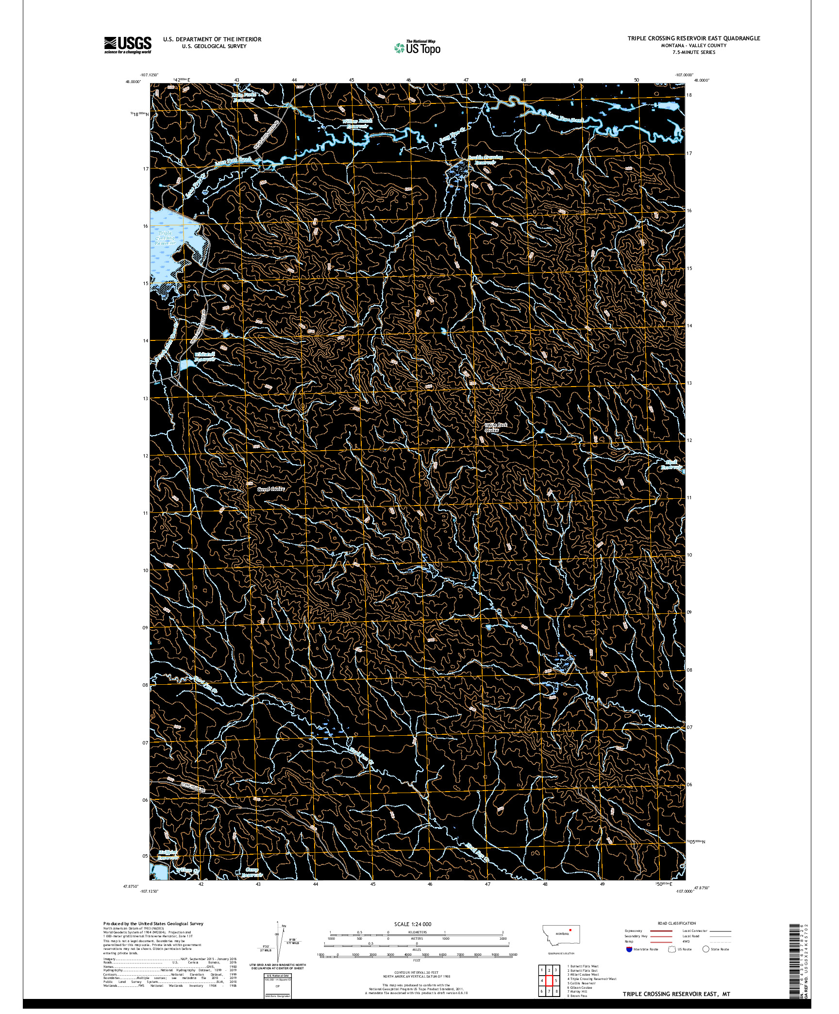 USGS US TOPO 7.5-MINUTE MAP FOR TRIPLE CROSSING RESERVOIR EAST, MT 2020
