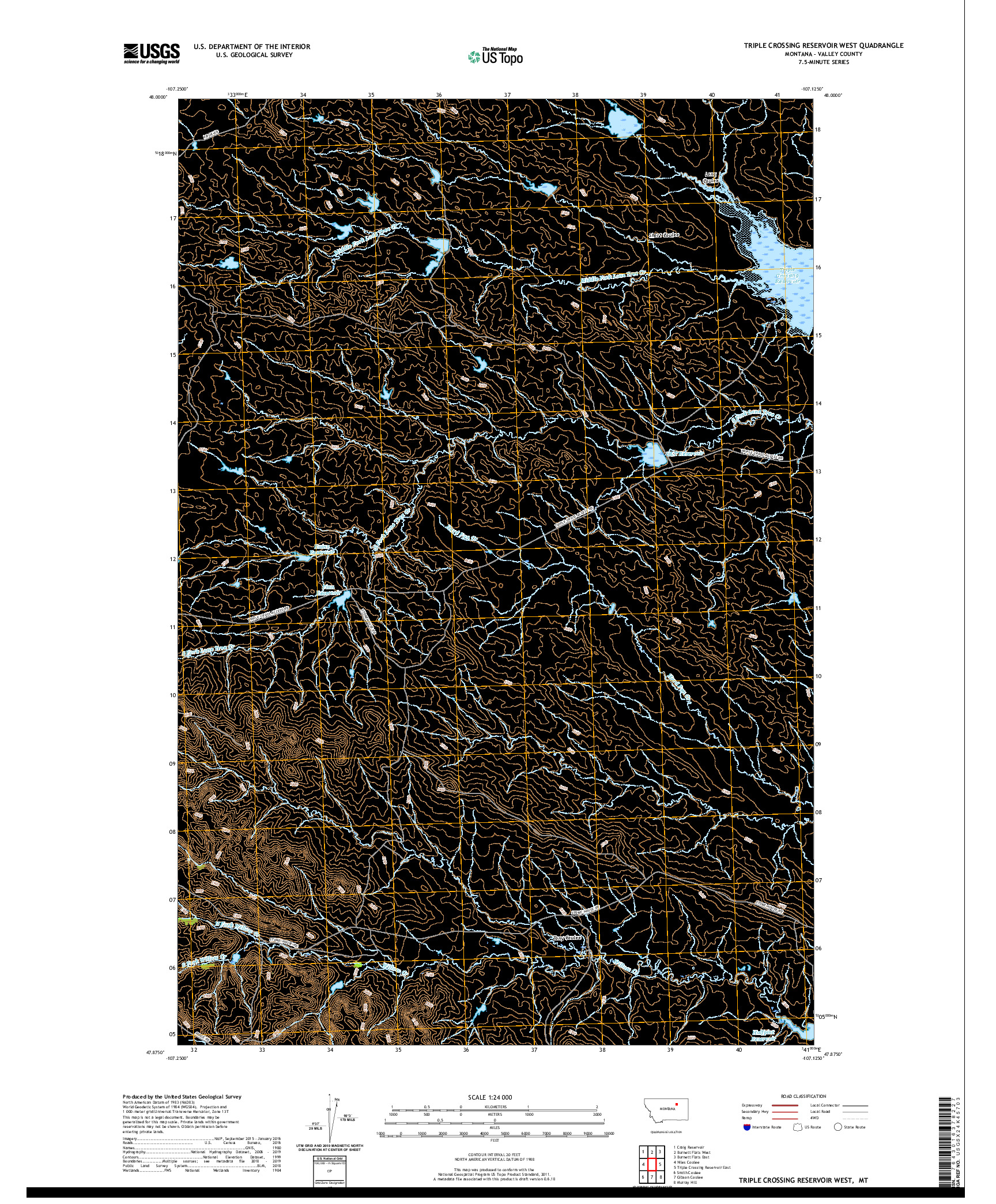 USGS US TOPO 7.5-MINUTE MAP FOR TRIPLE CROSSING RESERVOIR WEST, MT 2020