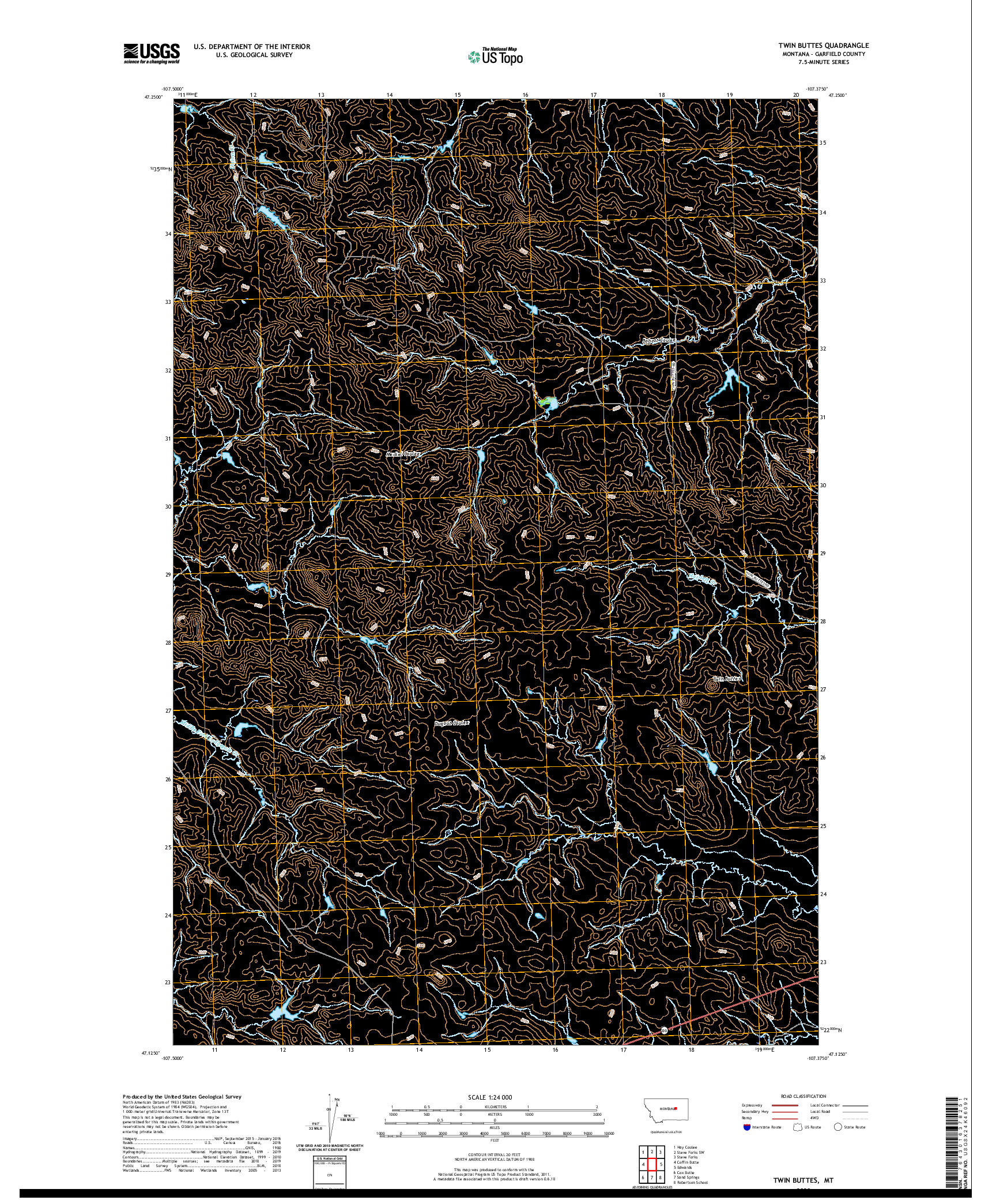 USGS US TOPO 7.5-MINUTE MAP FOR TWIN BUTTES, MT 2020