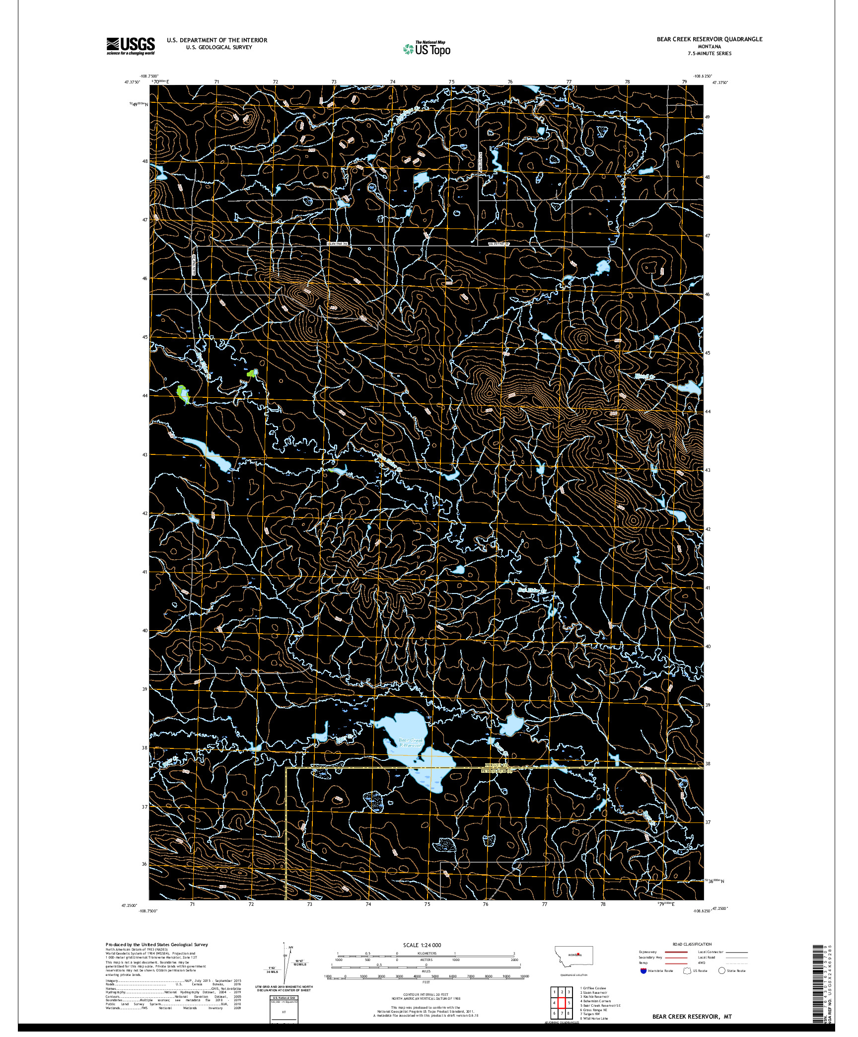 USGS US TOPO 7.5-MINUTE MAP FOR BEAR CREEK RESERVOIR, MT 2020
