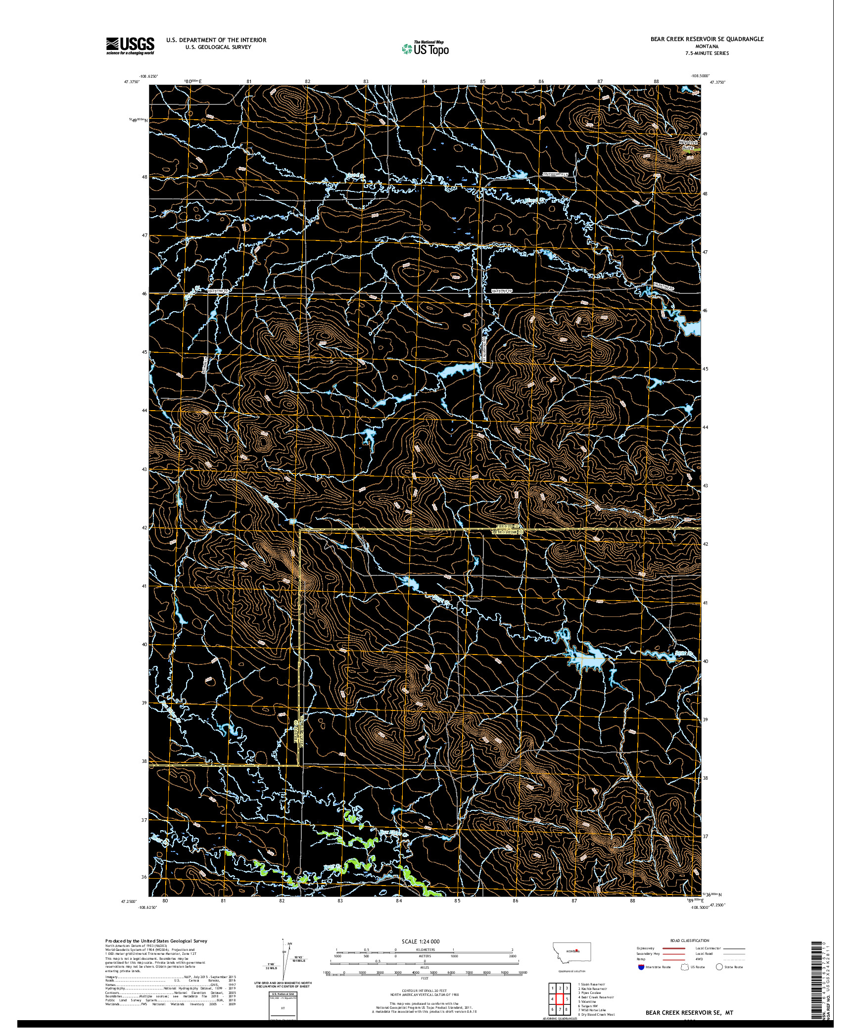 USGS US TOPO 7.5-MINUTE MAP FOR BEAR CREEK RESERVOIR SE, MT 2020