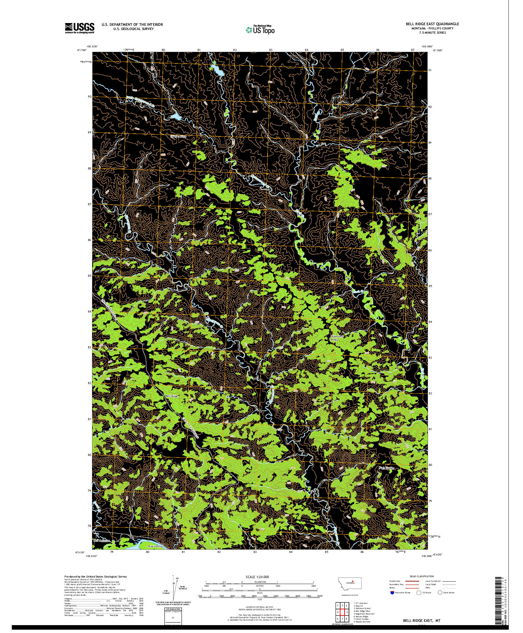 USGS US TOPO 7.5-MINUTE MAP FOR BELL RIDGE EAST, MT 2020