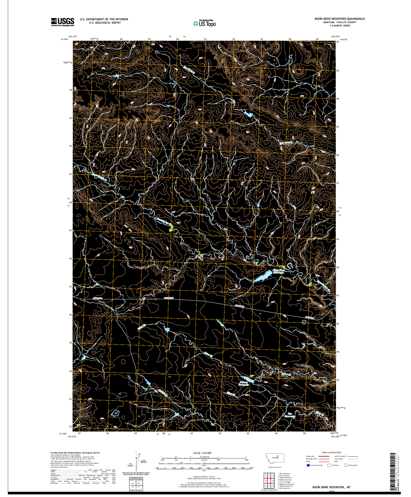 USGS US TOPO 7.5-MINUTE MAP FOR BISON BONE RESERVOIR, MT 2020