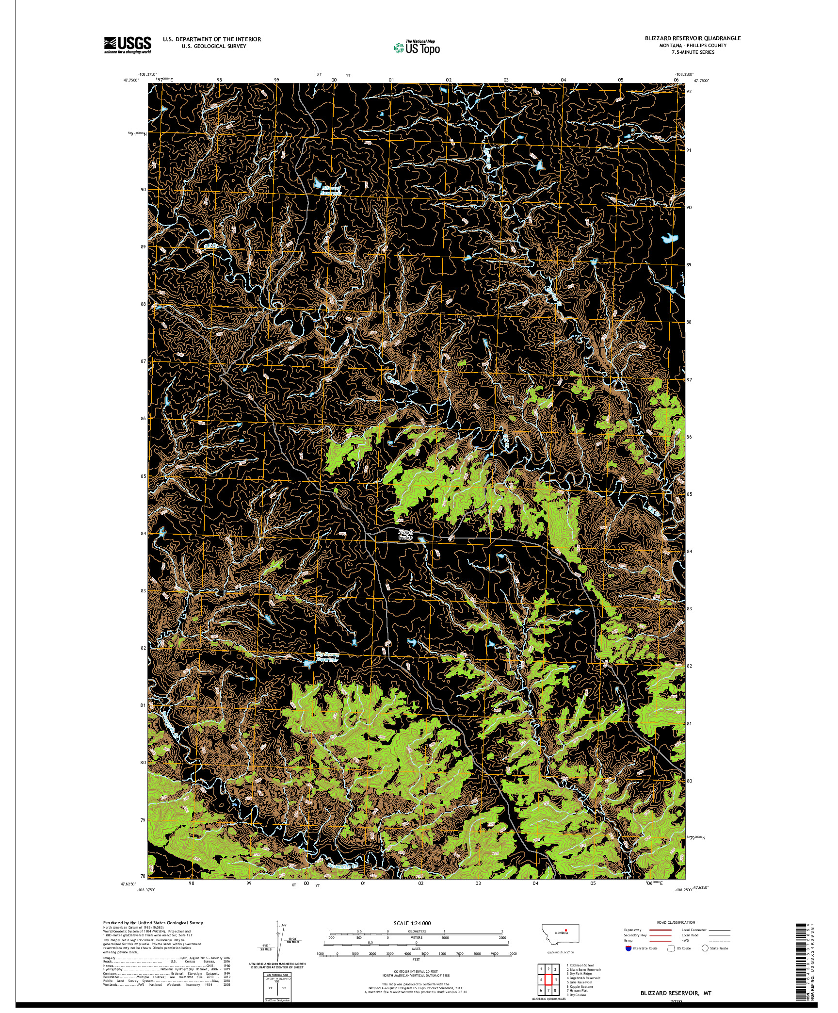 USGS US TOPO 7.5-MINUTE MAP FOR BLIZZARD RESERVOIR, MT 2020