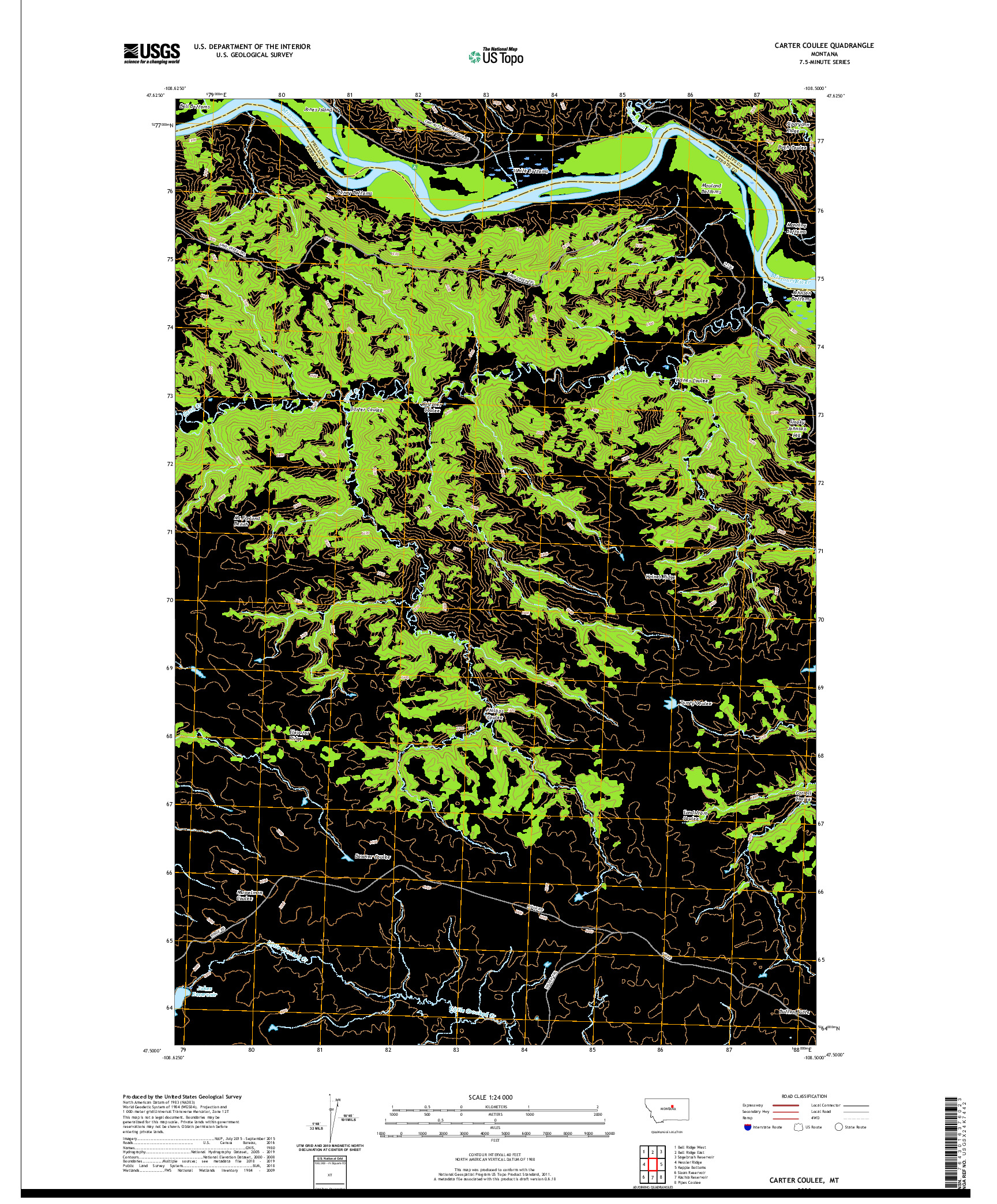 USGS US TOPO 7.5-MINUTE MAP FOR CARTER COULEE, MT 2020