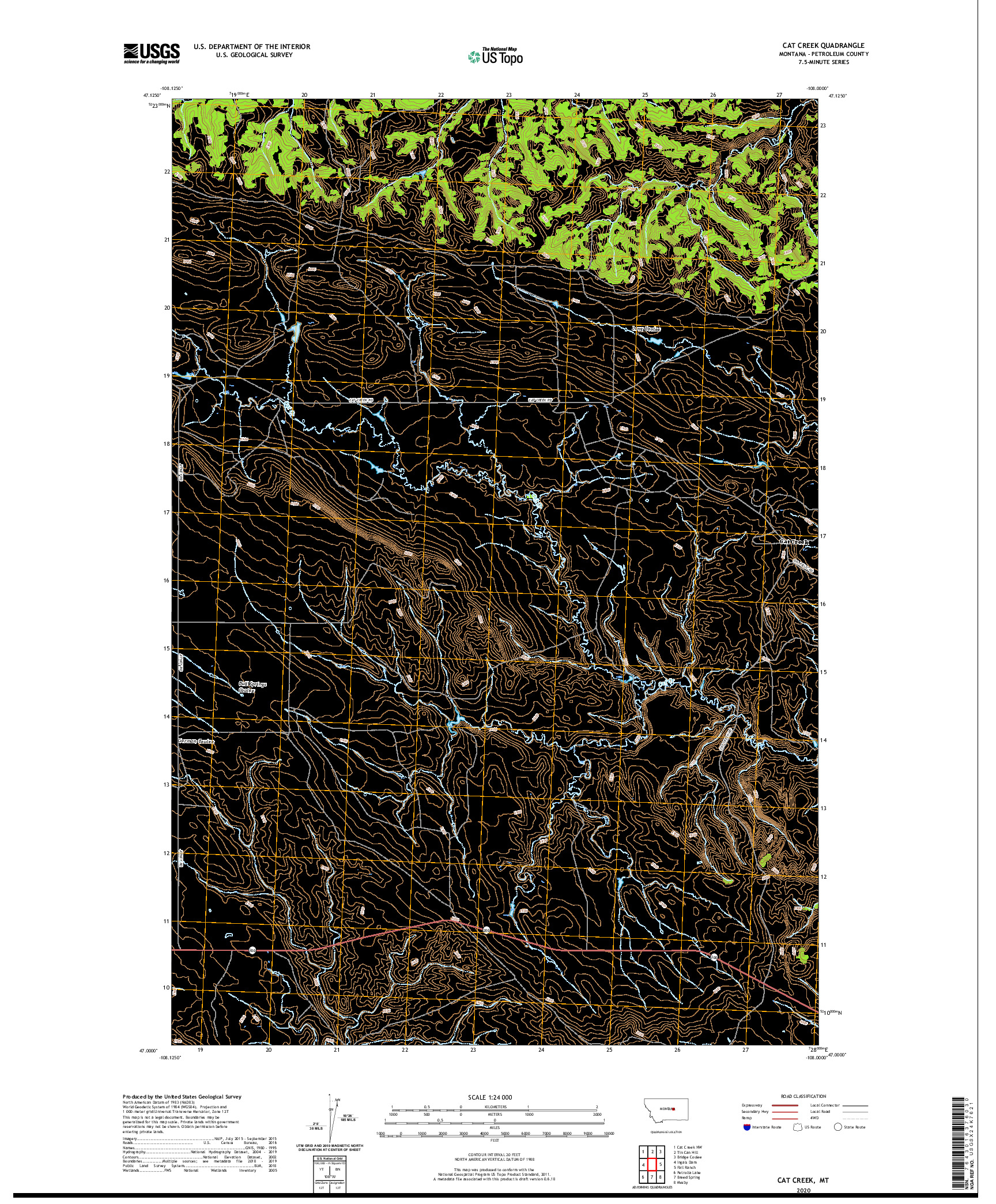 USGS US TOPO 7.5-MINUTE MAP FOR CAT CREEK, MT 2020