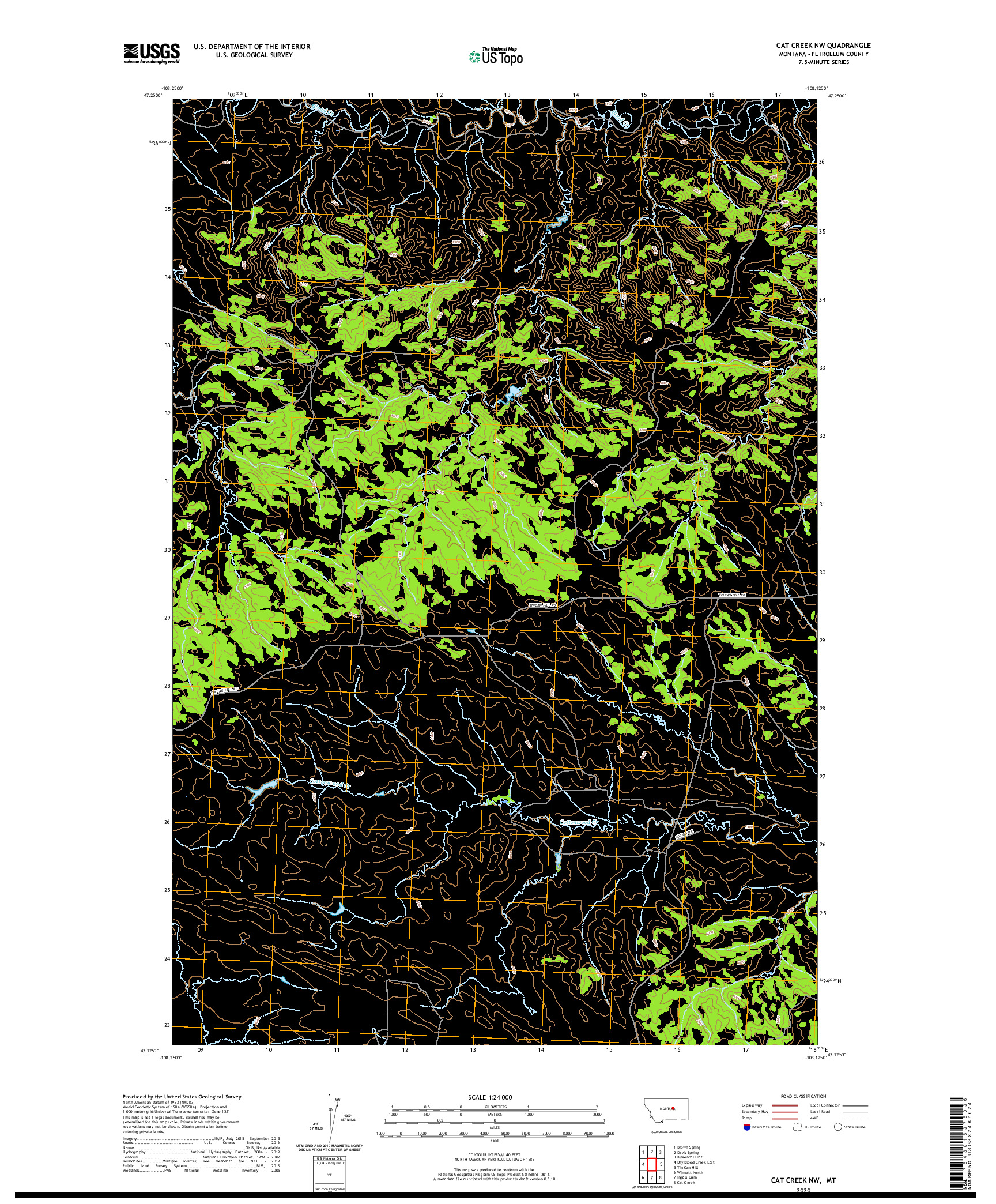 USGS US TOPO 7.5-MINUTE MAP FOR CAT CREEK NW, MT 2020