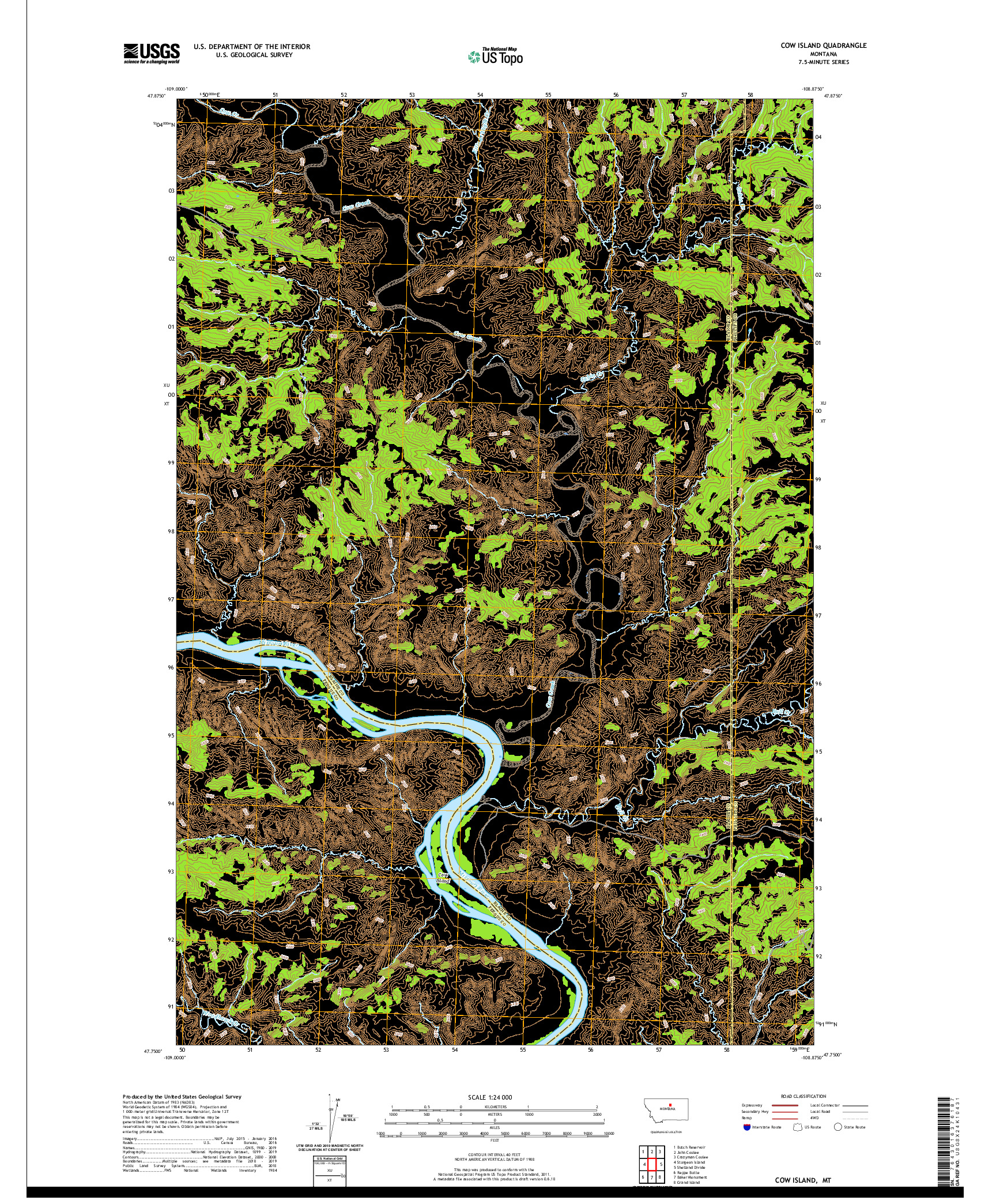 USGS US TOPO 7.5-MINUTE MAP FOR COW ISLAND, MT 2020