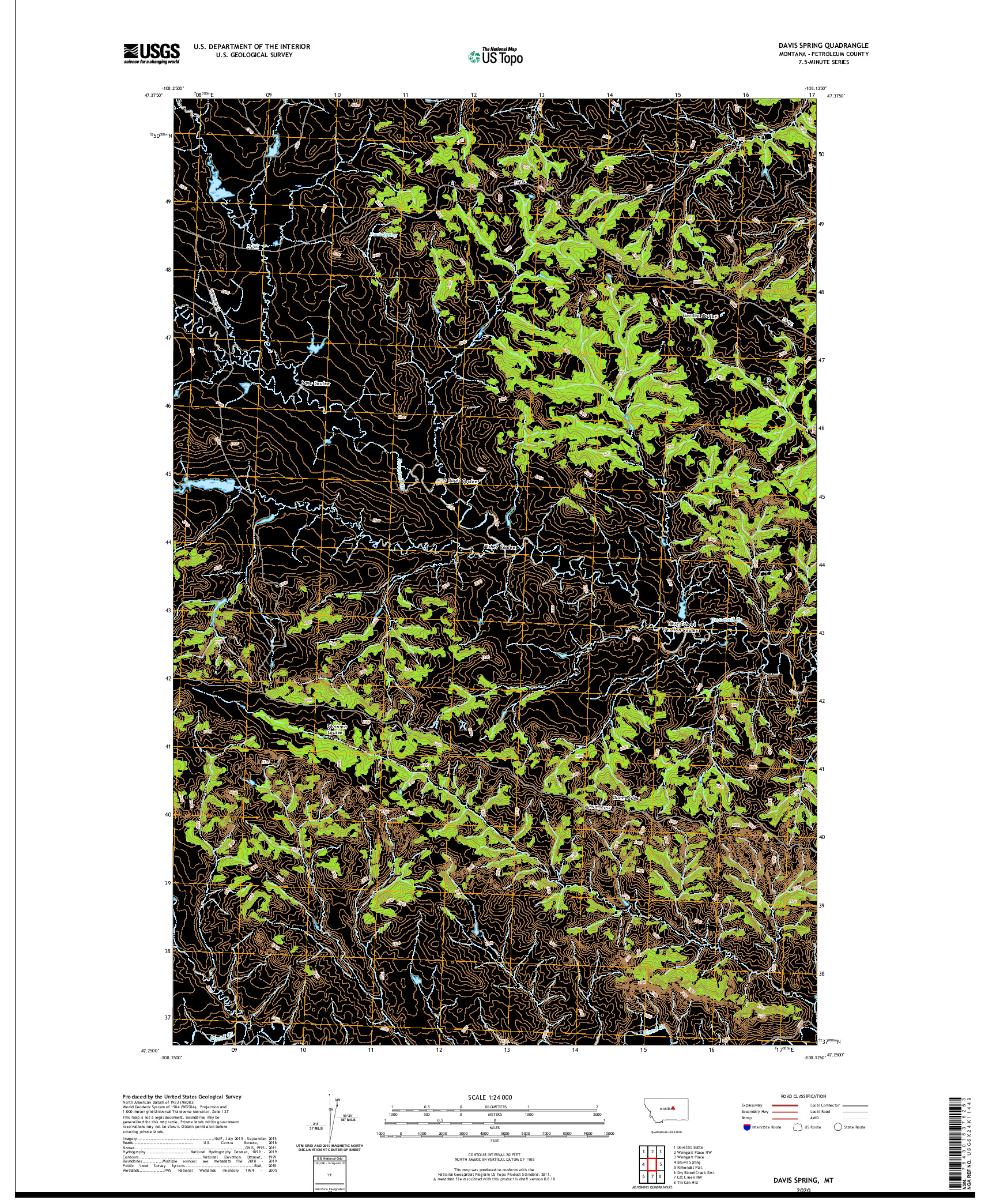 USGS US TOPO 7.5-MINUTE MAP FOR DAVIS SPRING, MT 2020