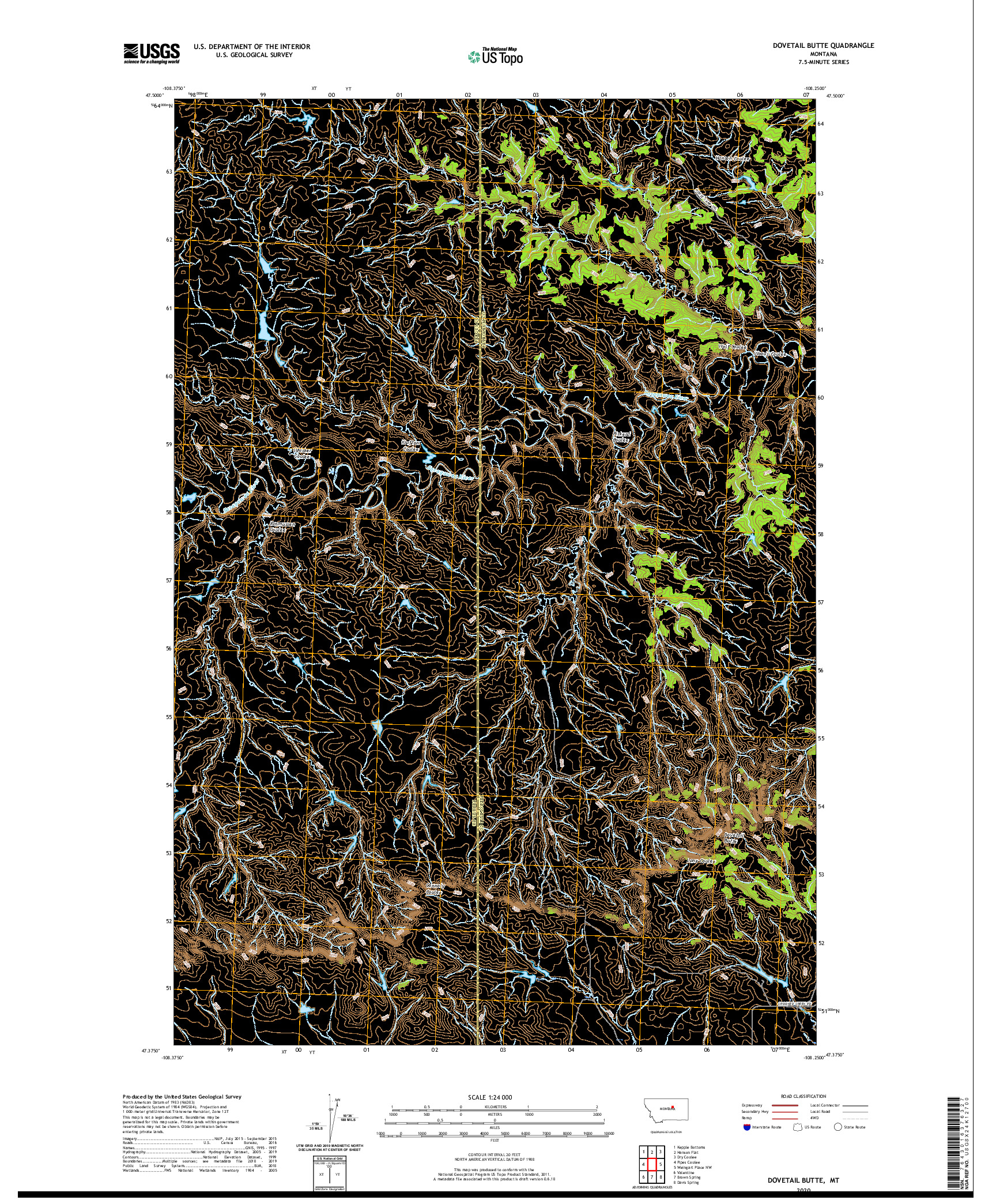 USGS US TOPO 7.5-MINUTE MAP FOR DOVETAIL BUTTE, MT 2020