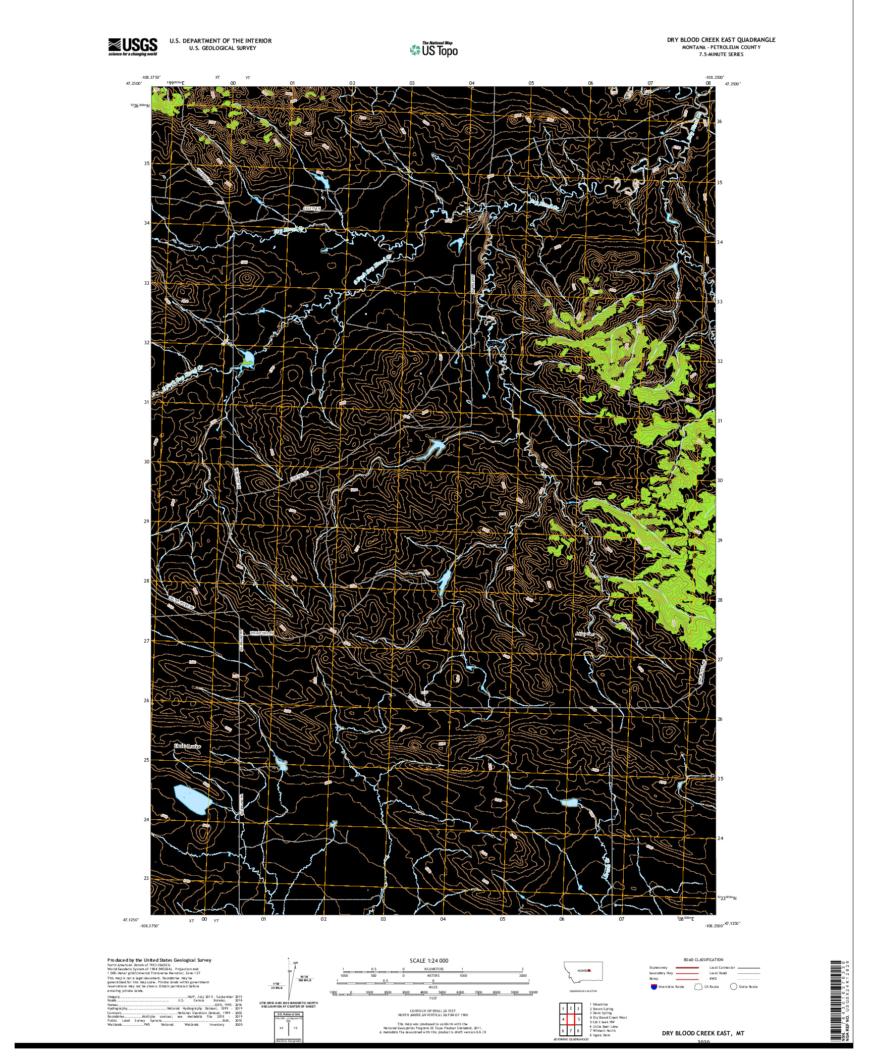 USGS US TOPO 7.5-MINUTE MAP FOR DRY BLOOD CREEK EAST, MT 2020