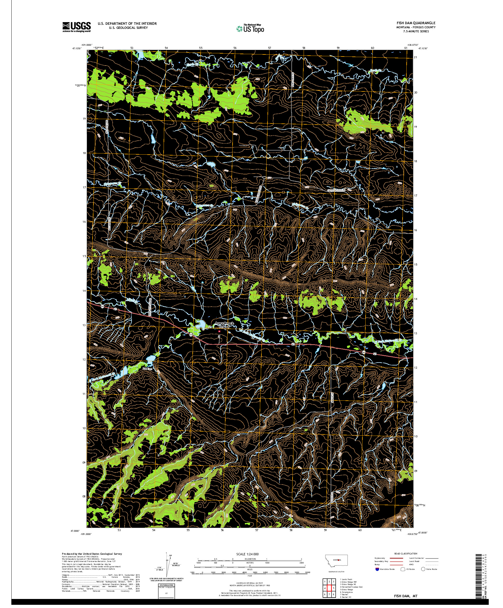 USGS US TOPO 7.5-MINUTE MAP FOR FISH DAM, MT 2020