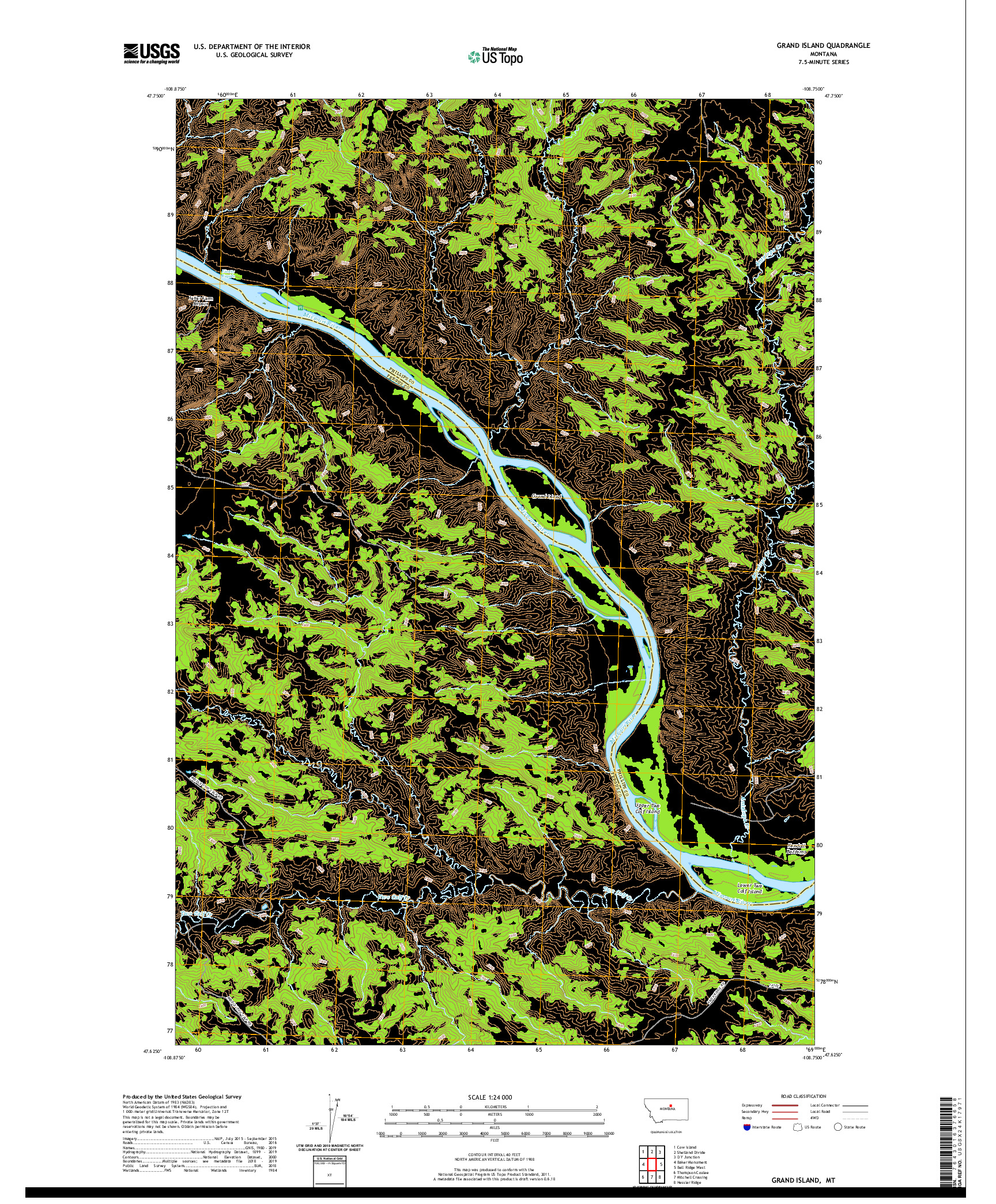 USGS US TOPO 7.5-MINUTE MAP FOR GRAND ISLAND, MT 2020