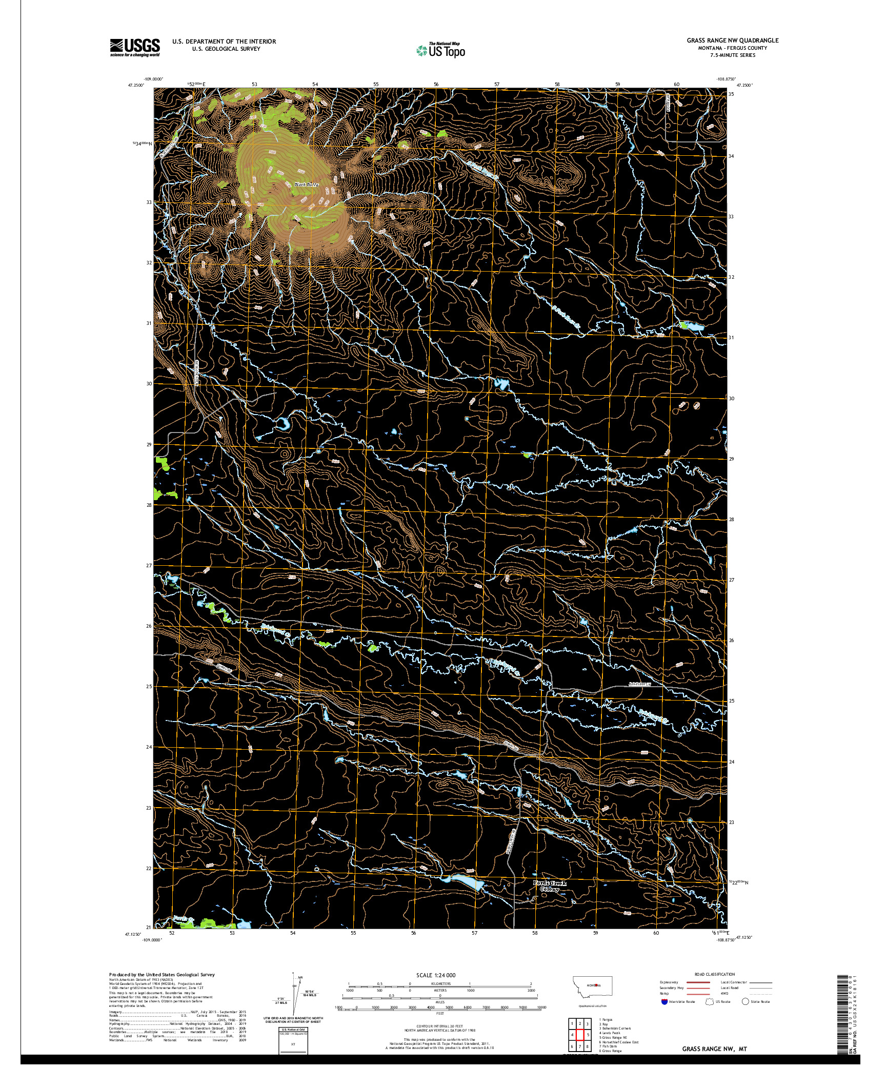 USGS US TOPO 7.5-MINUTE MAP FOR GRASS RANGE NW, MT 2020