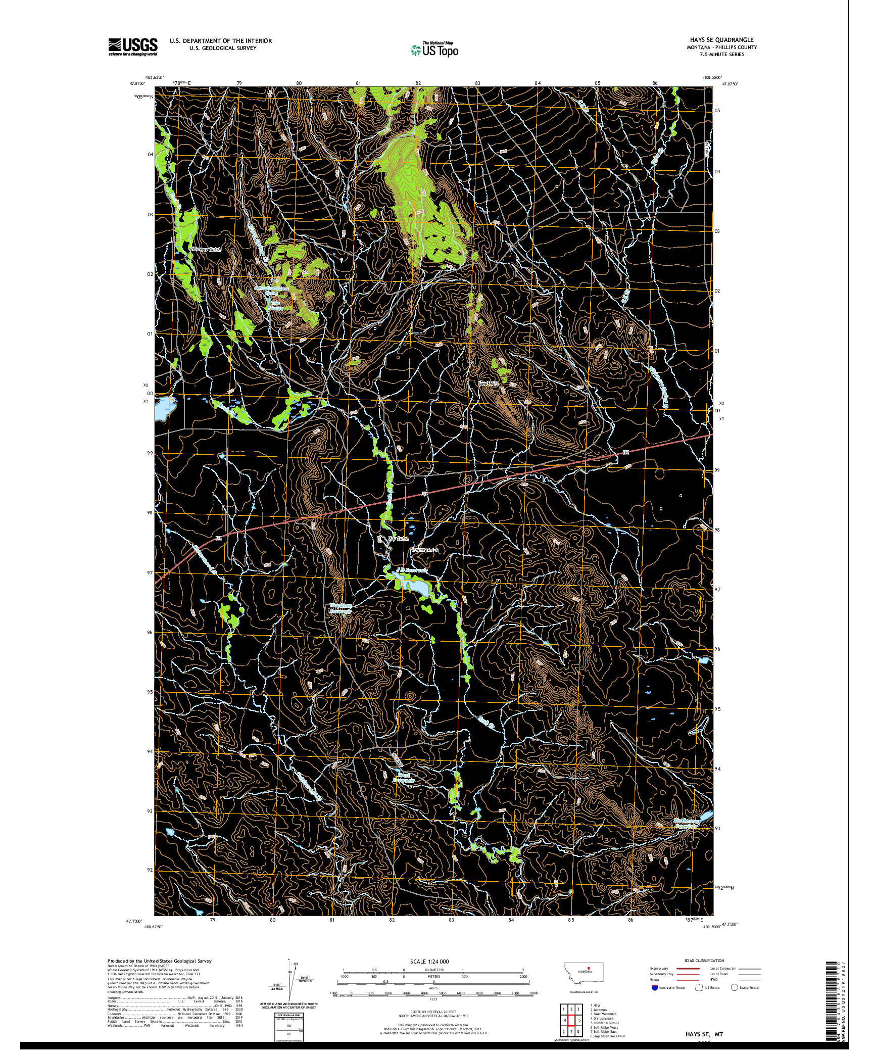 USGS US TOPO 7.5-MINUTE MAP FOR HAYS SE, MT 2020