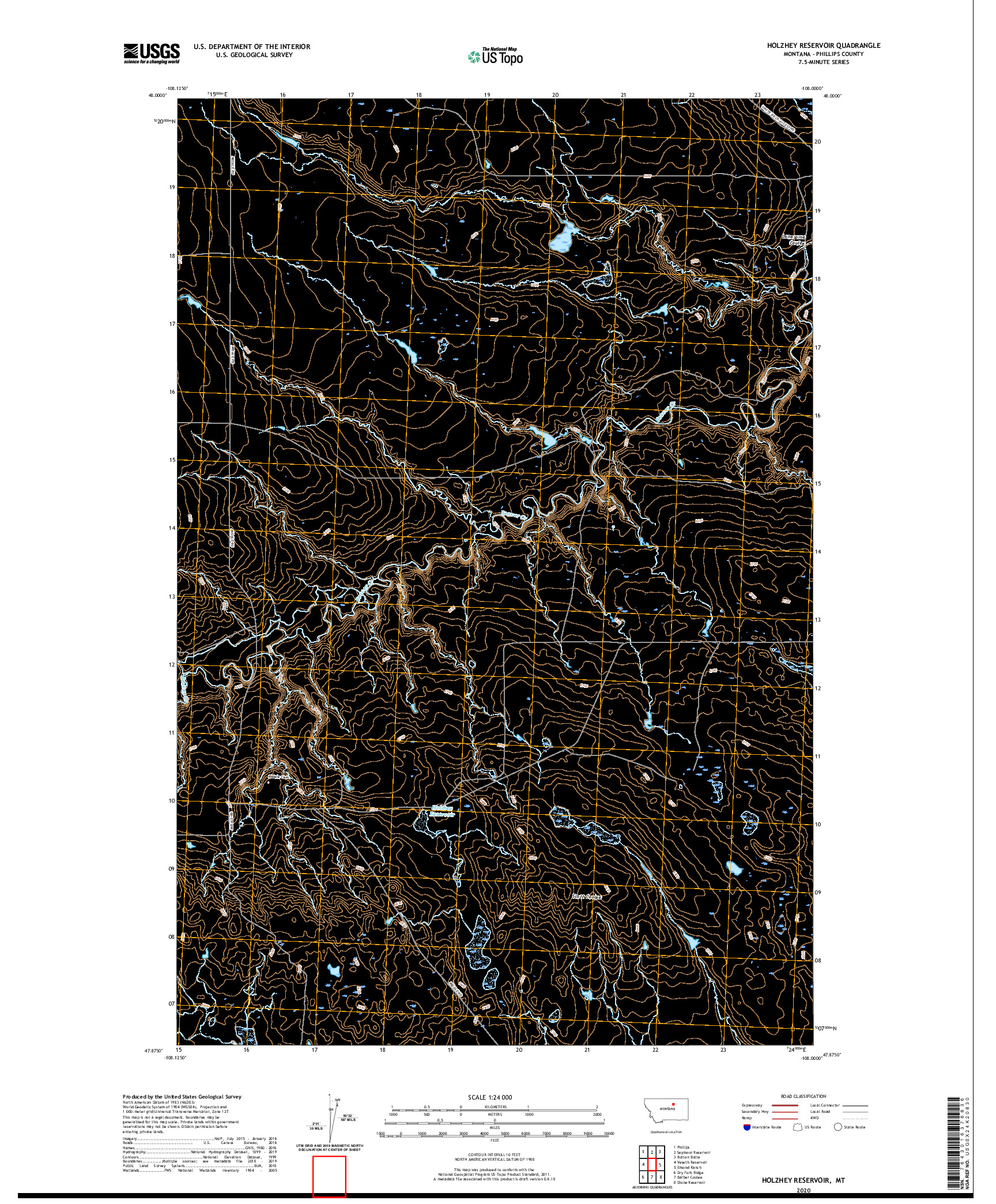 USGS US TOPO 7.5-MINUTE MAP FOR HOLZHEY RESERVOIR, MT 2020