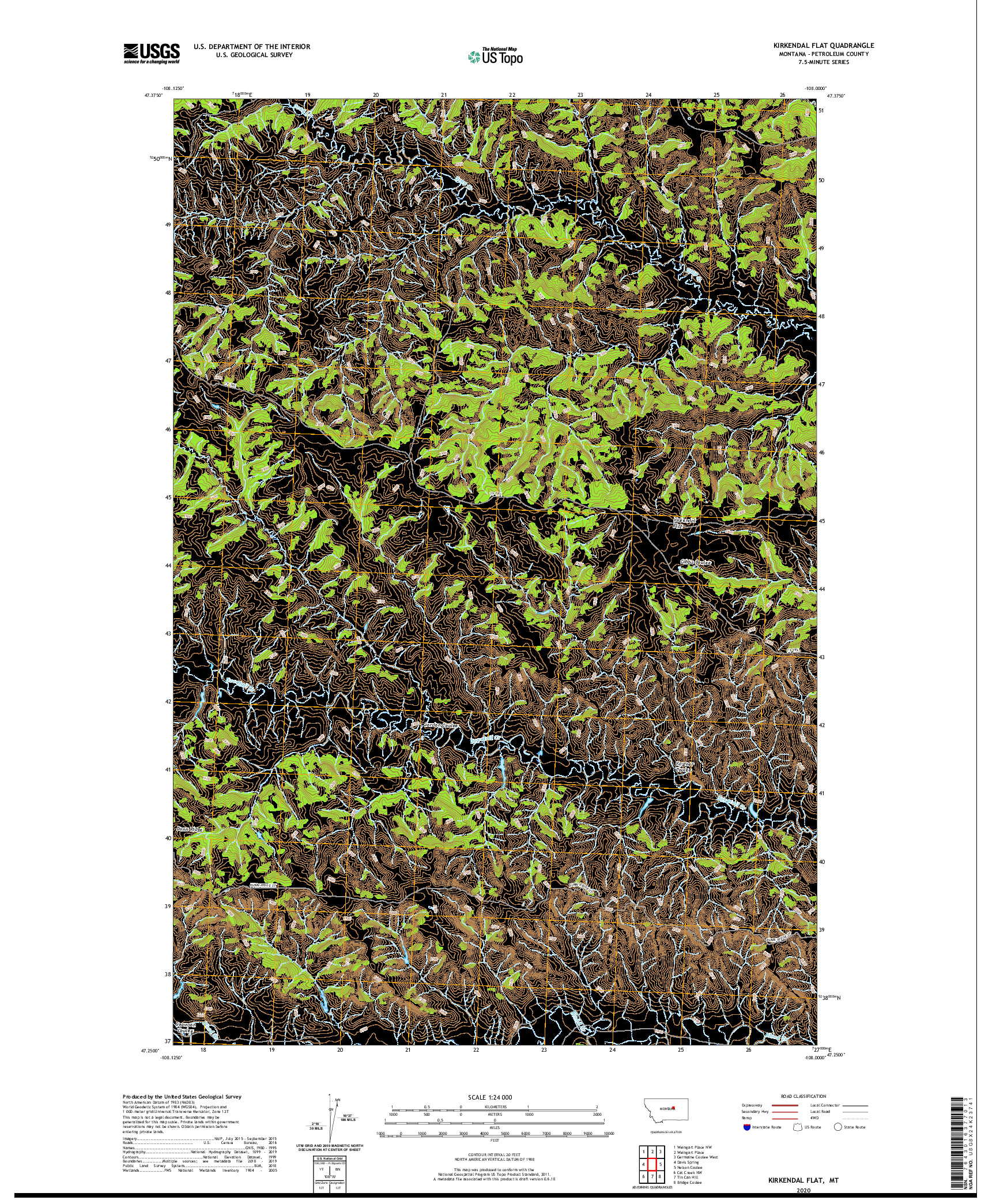 USGS US TOPO 7.5-MINUTE MAP FOR KIRKENDAL FLAT, MT 2020