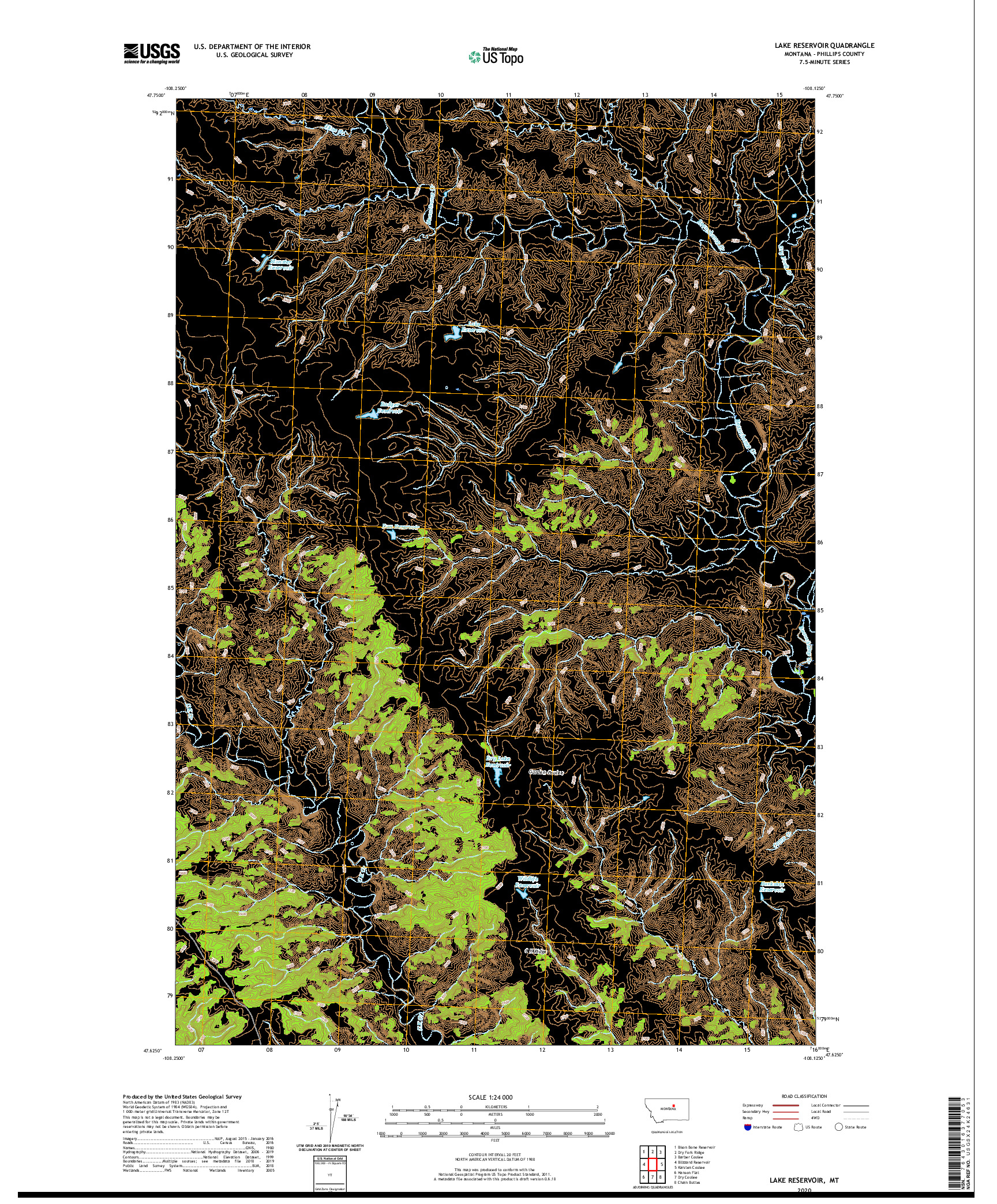 USGS US TOPO 7.5-MINUTE MAP FOR LAKE RESERVOIR, MT 2020