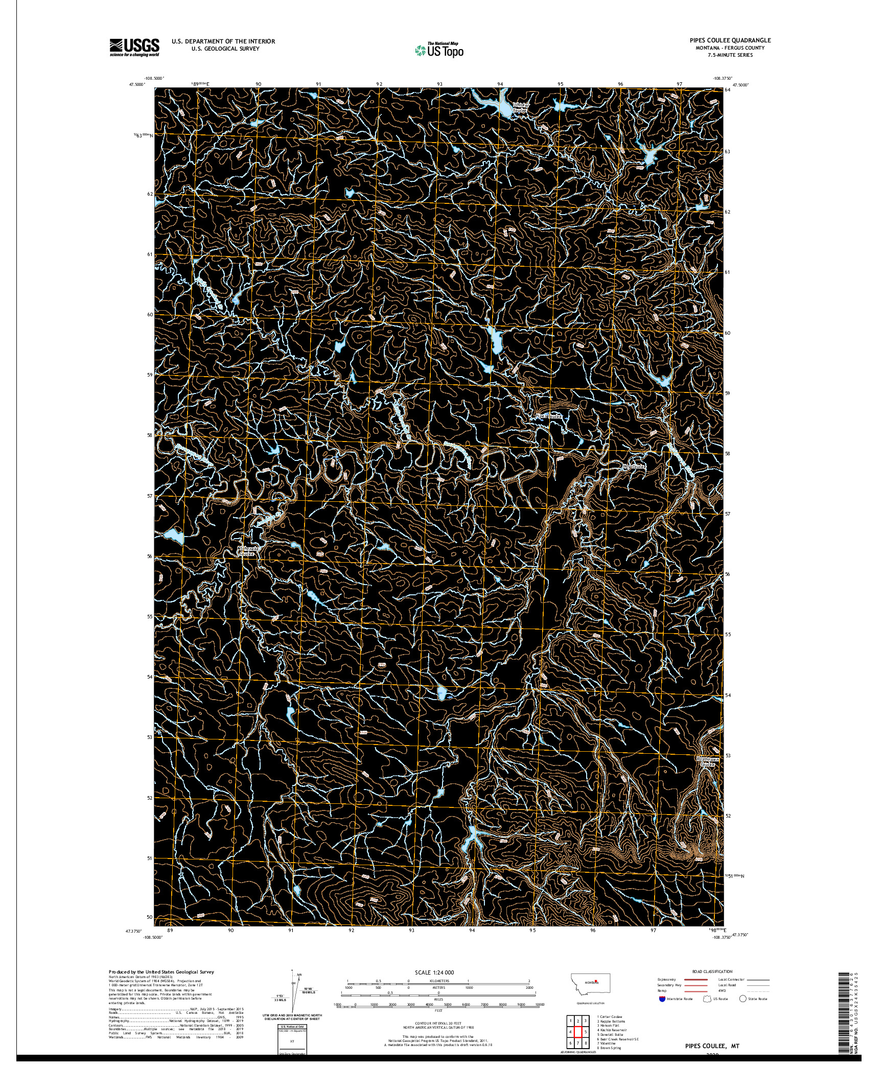 USGS US TOPO 7.5-MINUTE MAP FOR PIPES COULEE, MT 2020