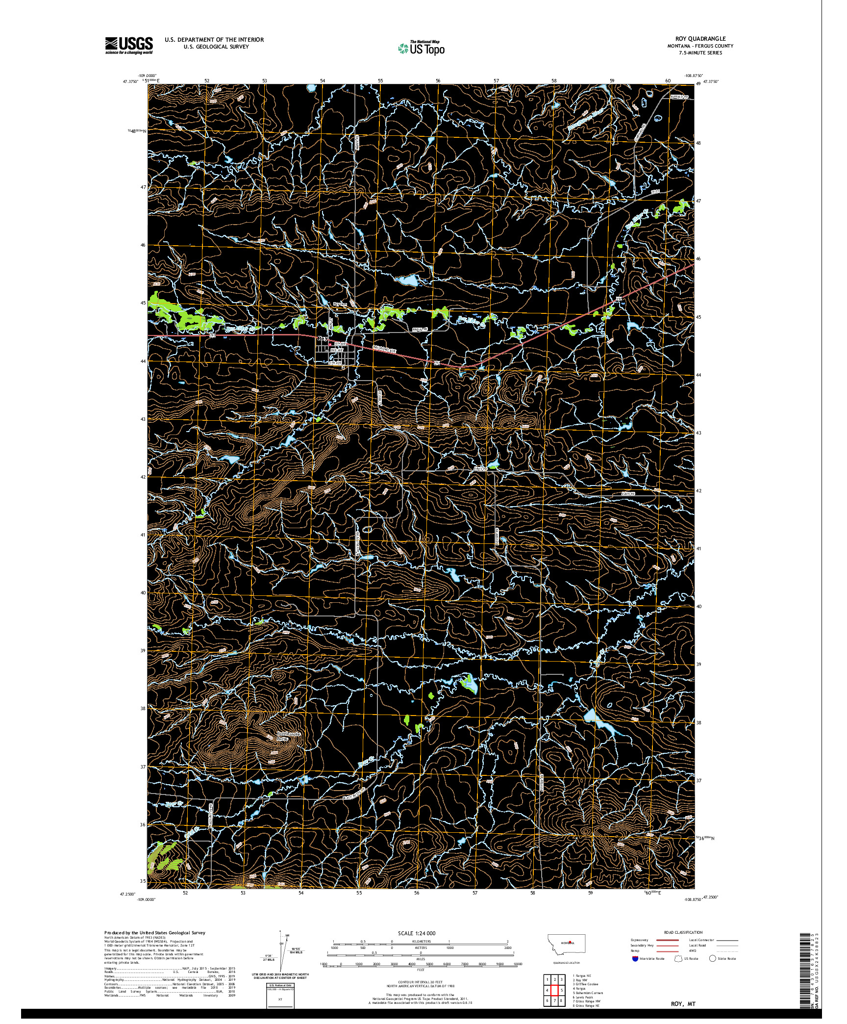 USGS US TOPO 7.5-MINUTE MAP FOR ROY, MT 2020