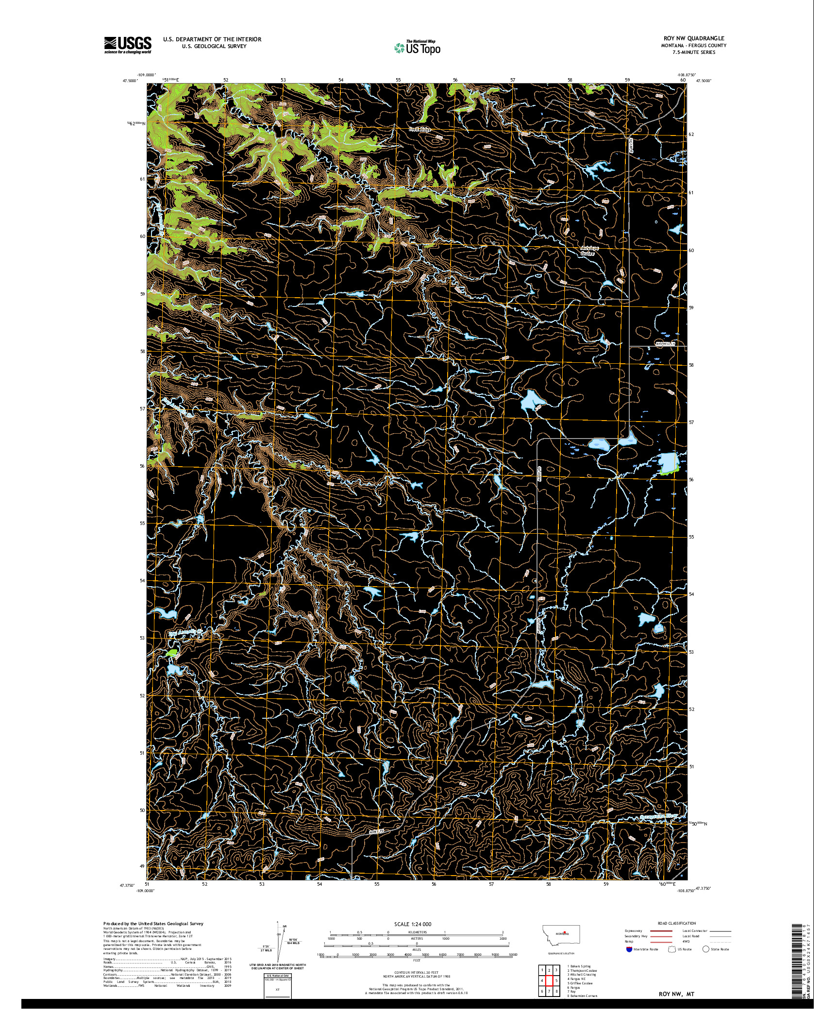 USGS US TOPO 7.5-MINUTE MAP FOR ROY NW, MT 2020