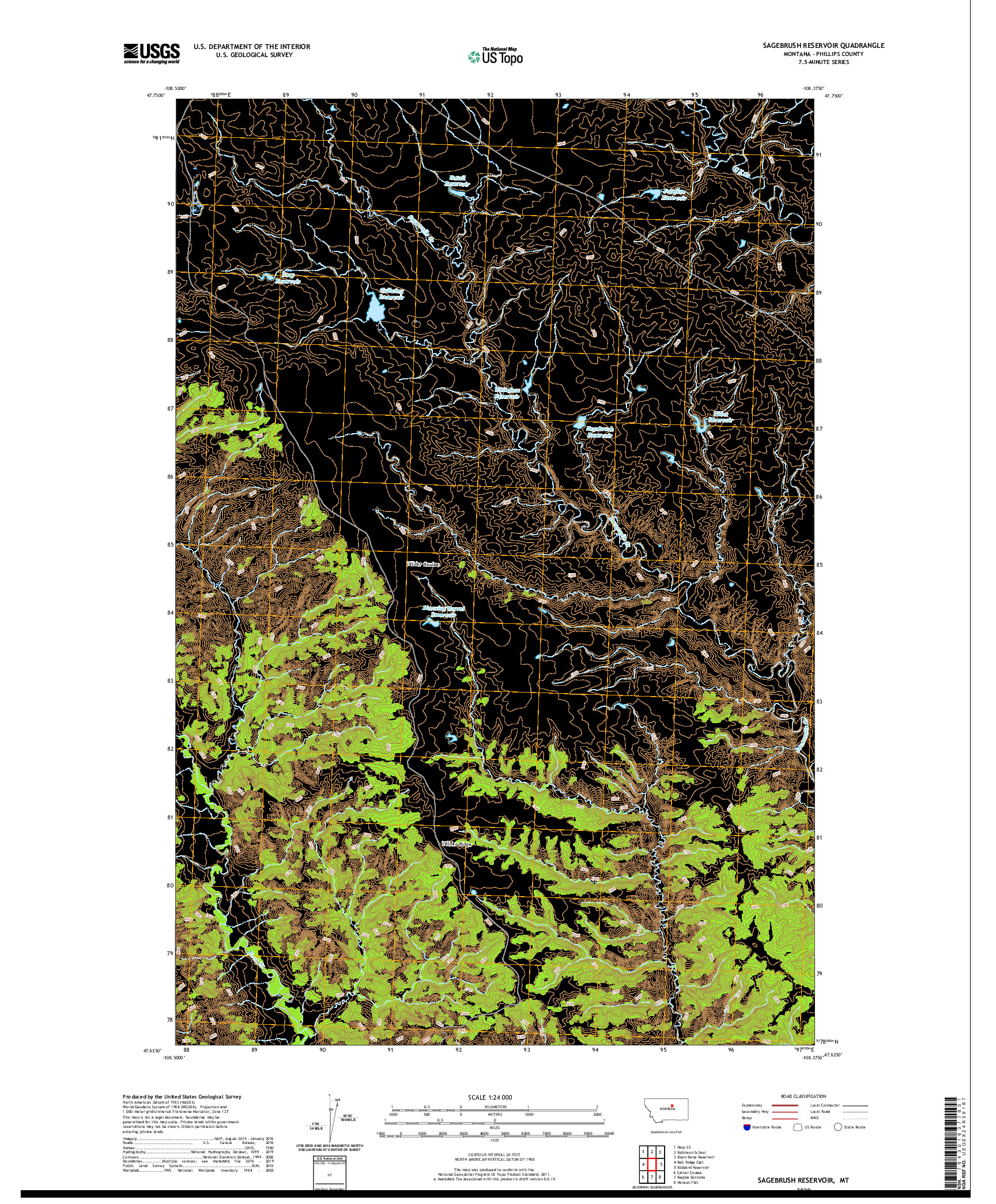 USGS US TOPO 7.5-MINUTE MAP FOR SAGEBRUSH RESERVOIR, MT 2020