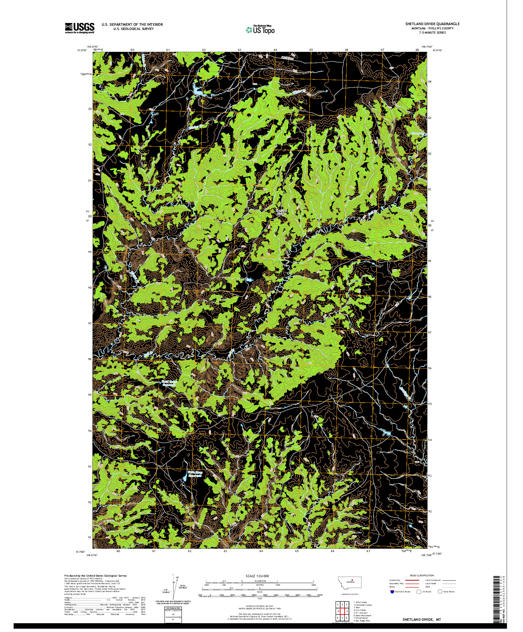 USGS US TOPO 7.5-MINUTE MAP FOR SHETLAND DIVIDE, MT 2020