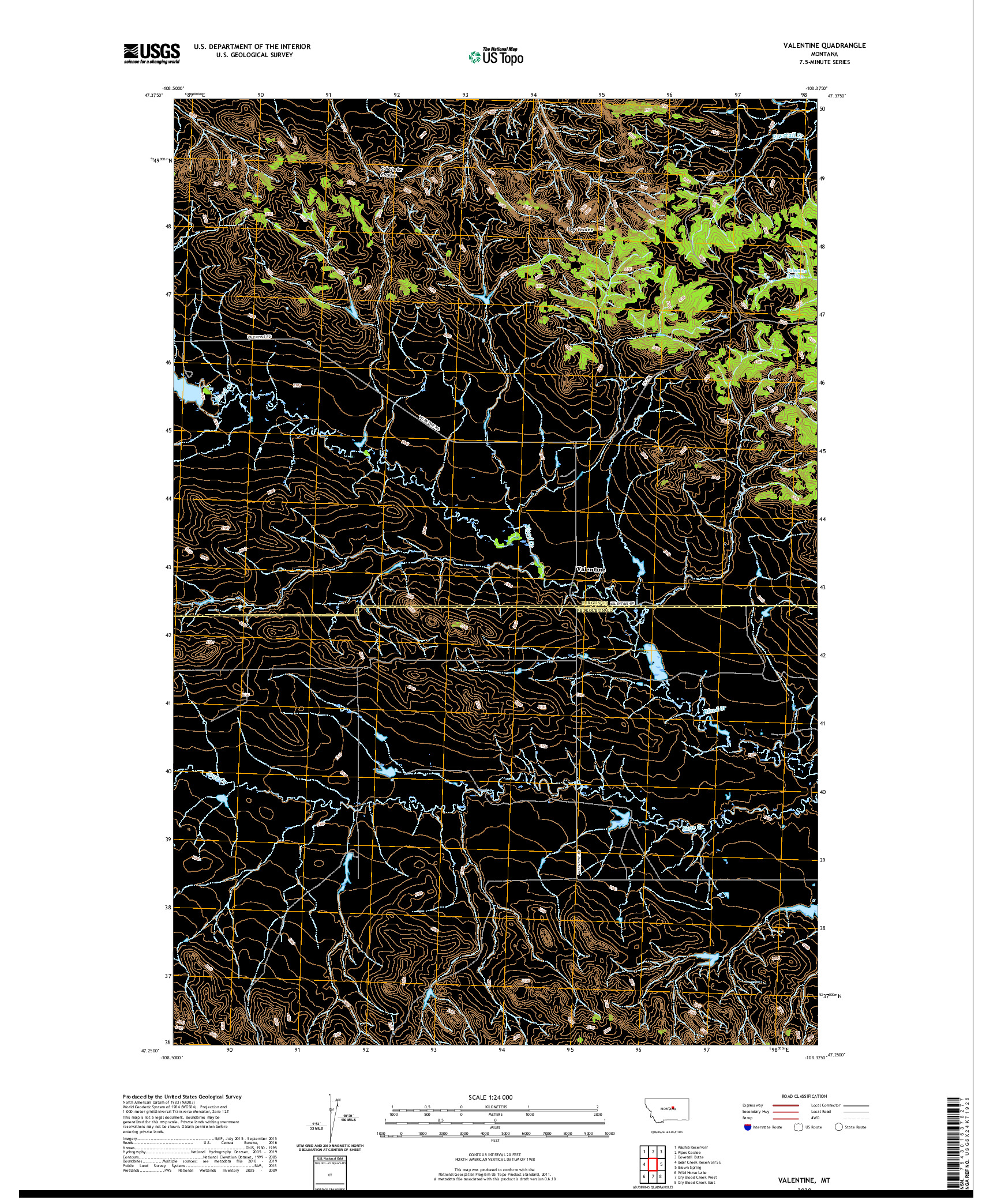 USGS US TOPO 7.5-MINUTE MAP FOR VALENTINE, MT 2020