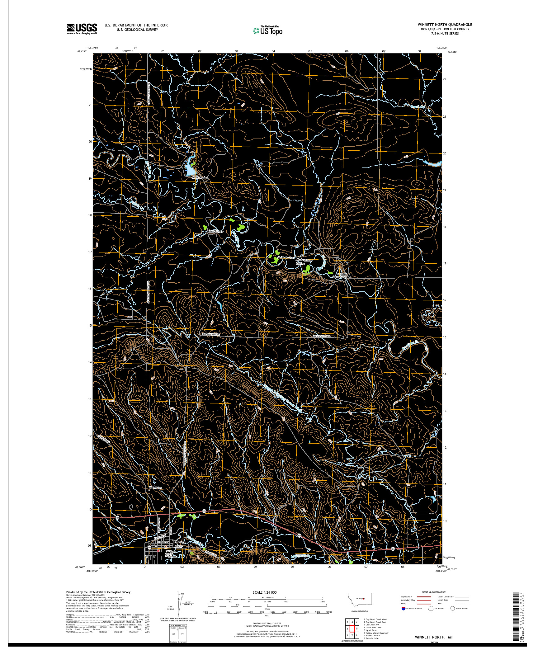 USGS US TOPO 7.5-MINUTE MAP FOR WINNETT NORTH, MT 2020