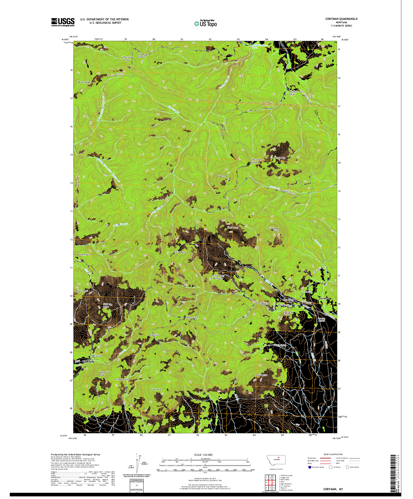 USGS US TOPO 7.5-MINUTE MAP FOR ZORTMAN, MT 2020
