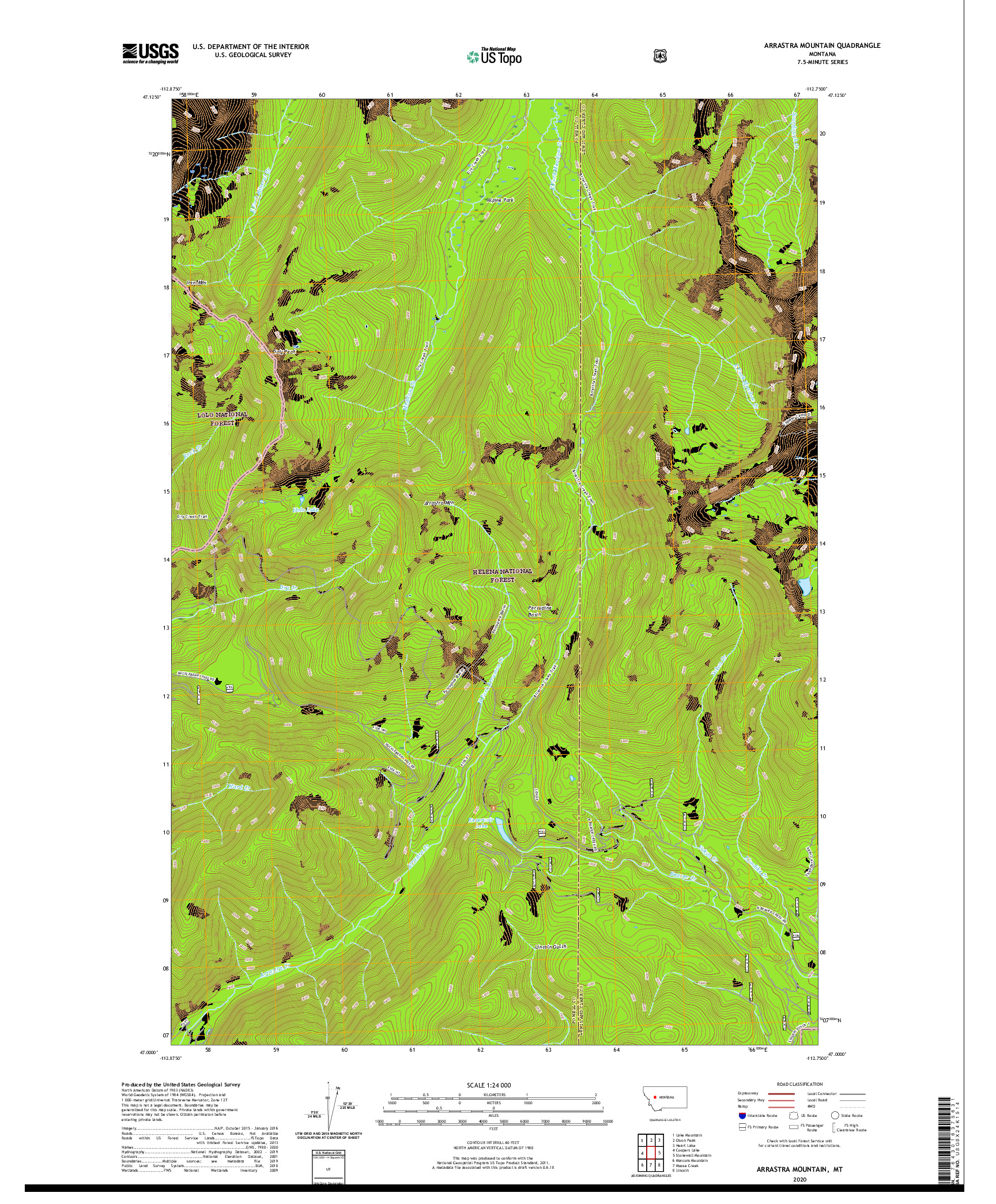 USGS US TOPO 7.5-MINUTE MAP FOR ARRASTRA MOUNTAIN, MT 2020