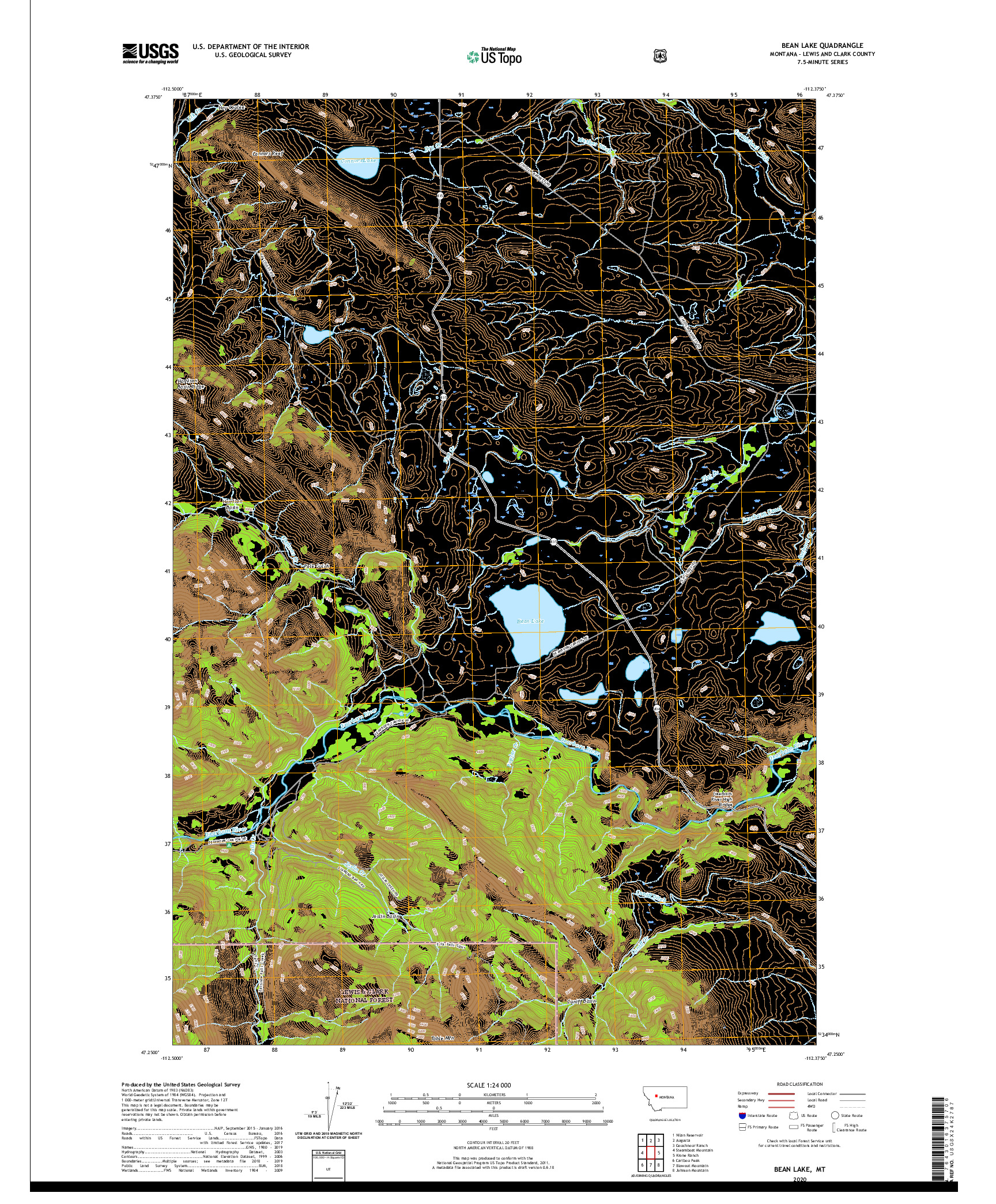 USGS US TOPO 7.5-MINUTE MAP FOR BEAN LAKE, MT 2020
