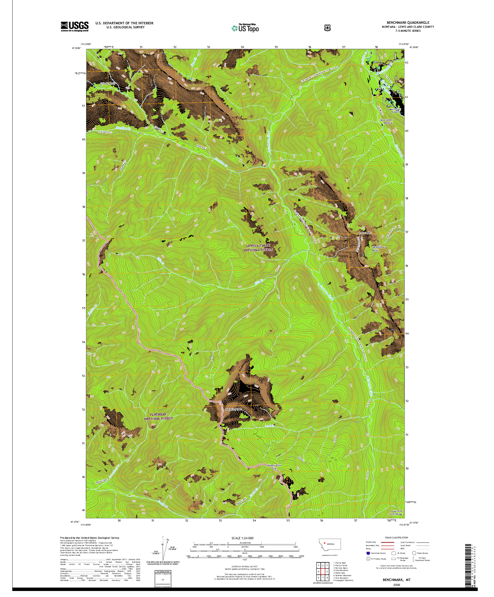 USGS US TOPO 7.5-MINUTE MAP FOR BENCHMARK, MT 2020